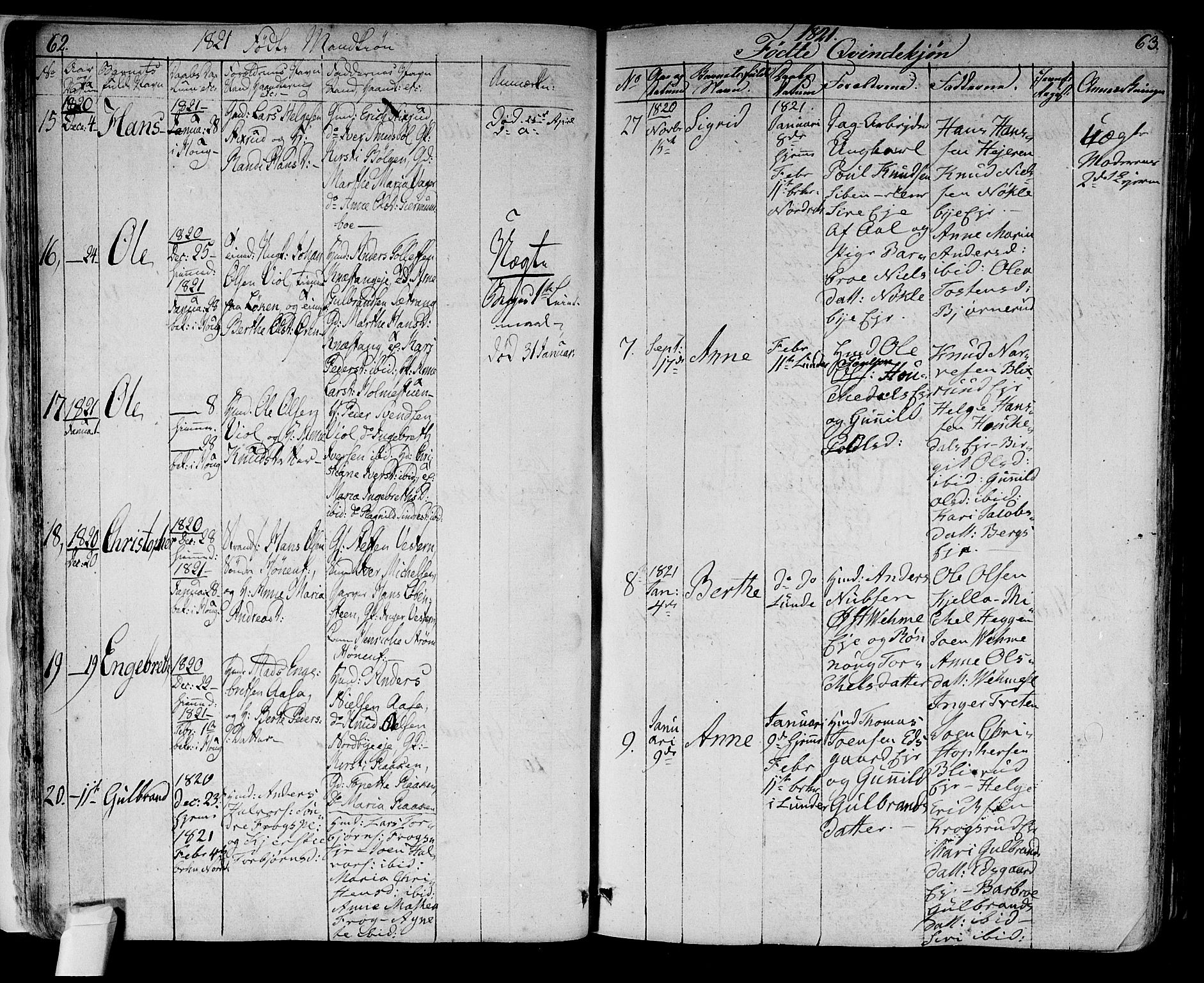 Norderhov kirkebøker, AV/SAKO-A-237/F/Fa/L0009: Ministerialbok nr. 9, 1819-1837, s. 62-63
