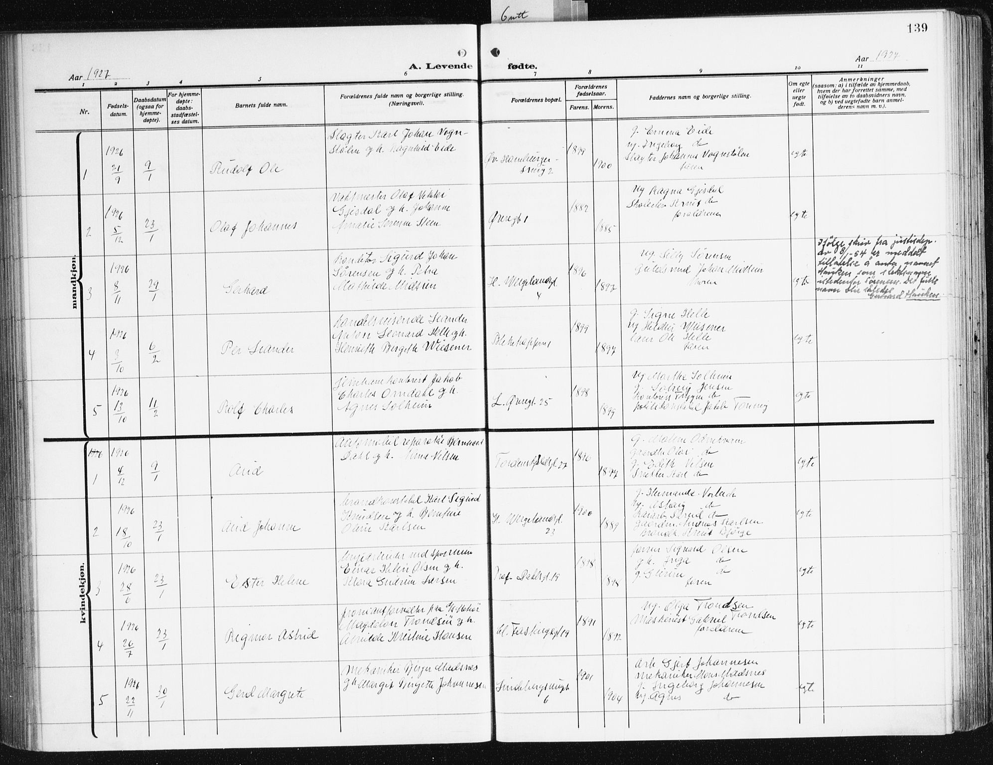 Korskirken sokneprestembete, SAB/A-76101/H/Hab: Klokkerbok nr. B 12, 1917-1942, s. 139