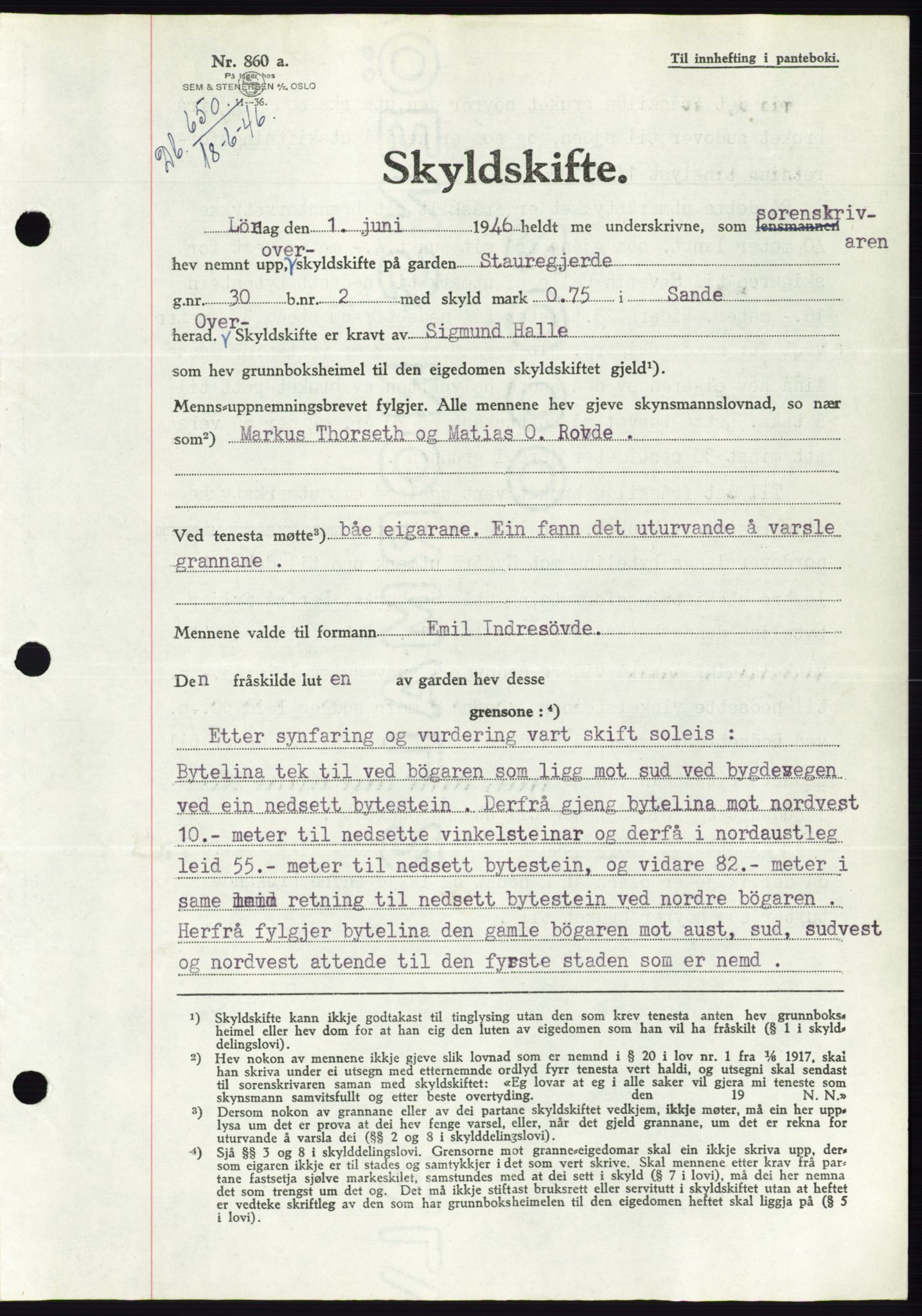 Søre Sunnmøre sorenskriveri, SAT/A-4122/1/2/2C/L0078: Pantebok nr. 4A, 1946-1946, Dagboknr: 650/1946
