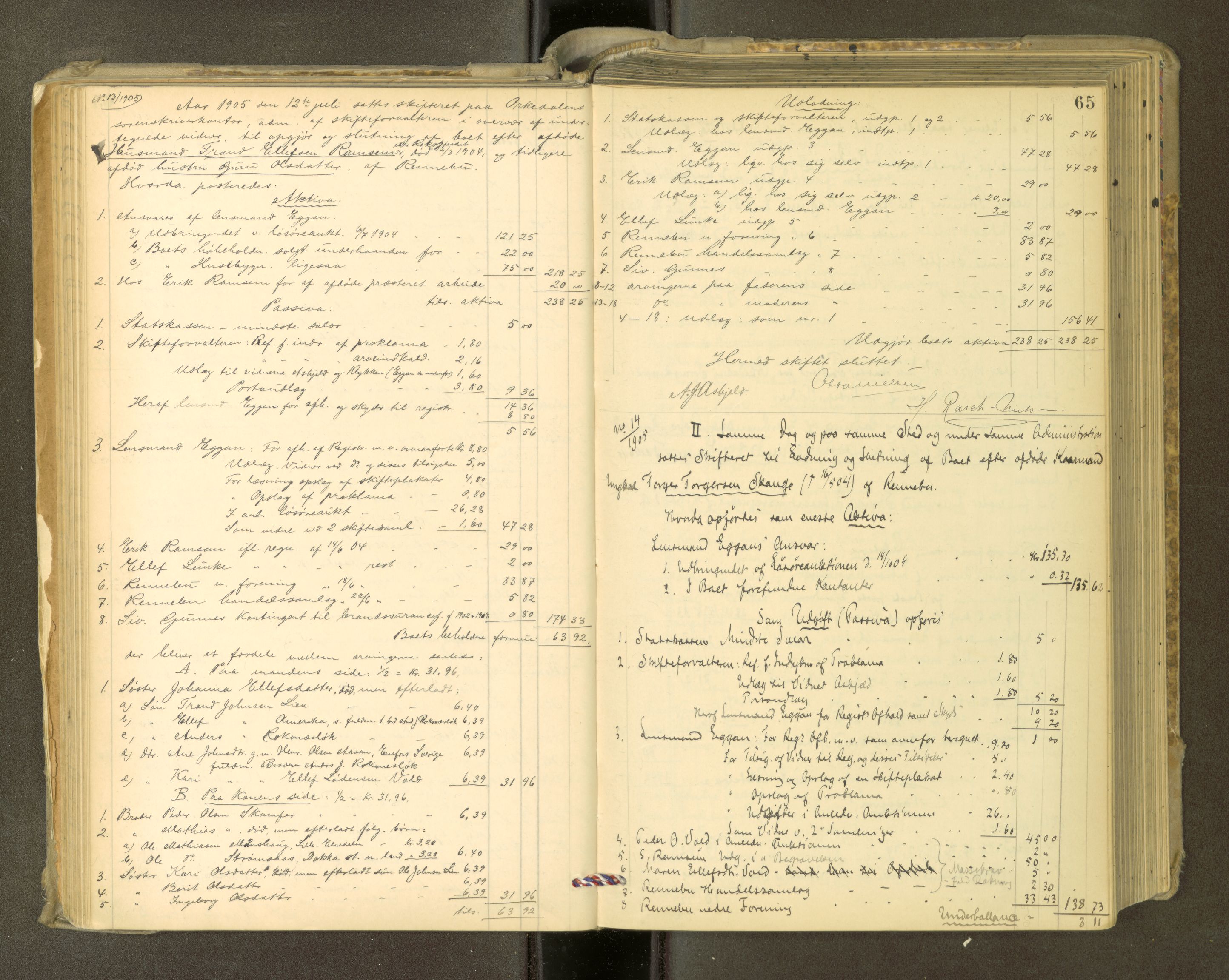 Orkdal sorenskriveri, AV/SAT-A-4169/1/3/3Aa/L0015: Skifteprotokoller, 1902-1915, s. 64b-65a