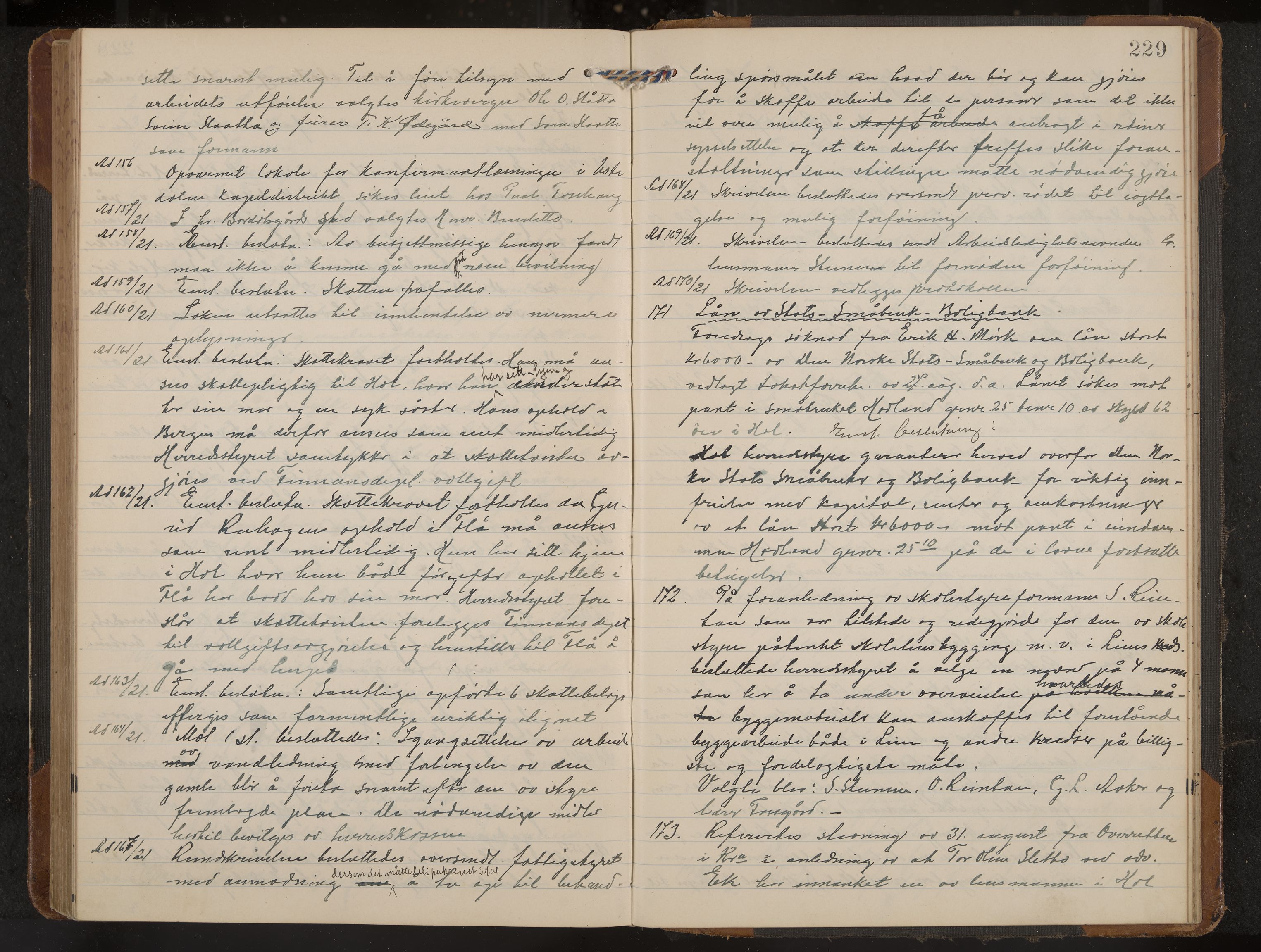 Hol formannskap og sentraladministrasjon, IKAK/0620021-1/A/L0006: Møtebok, 1916-1922, s. 229