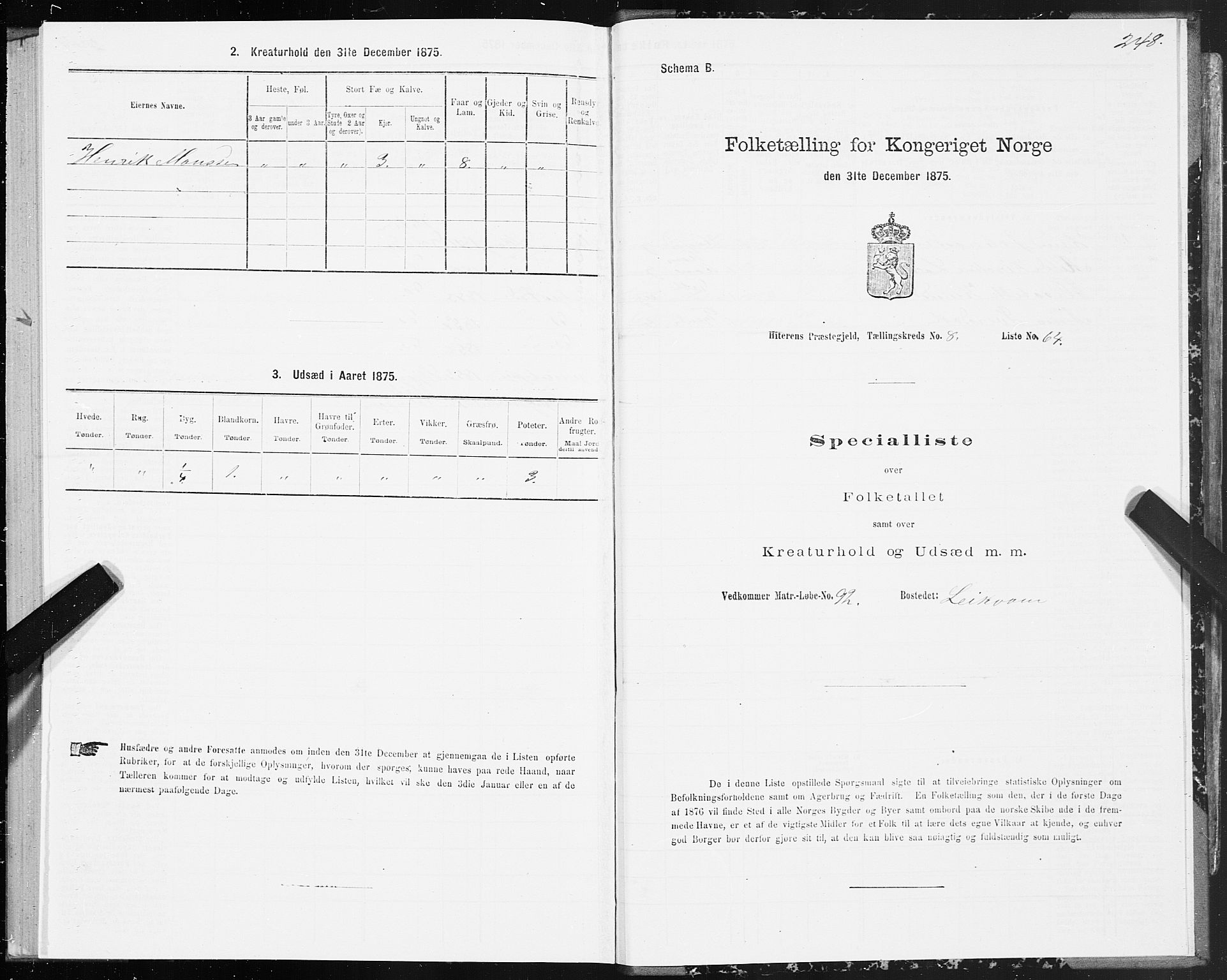 SAT, Folketelling 1875 for 1617P Hitra prestegjeld, 1875, s. 4248