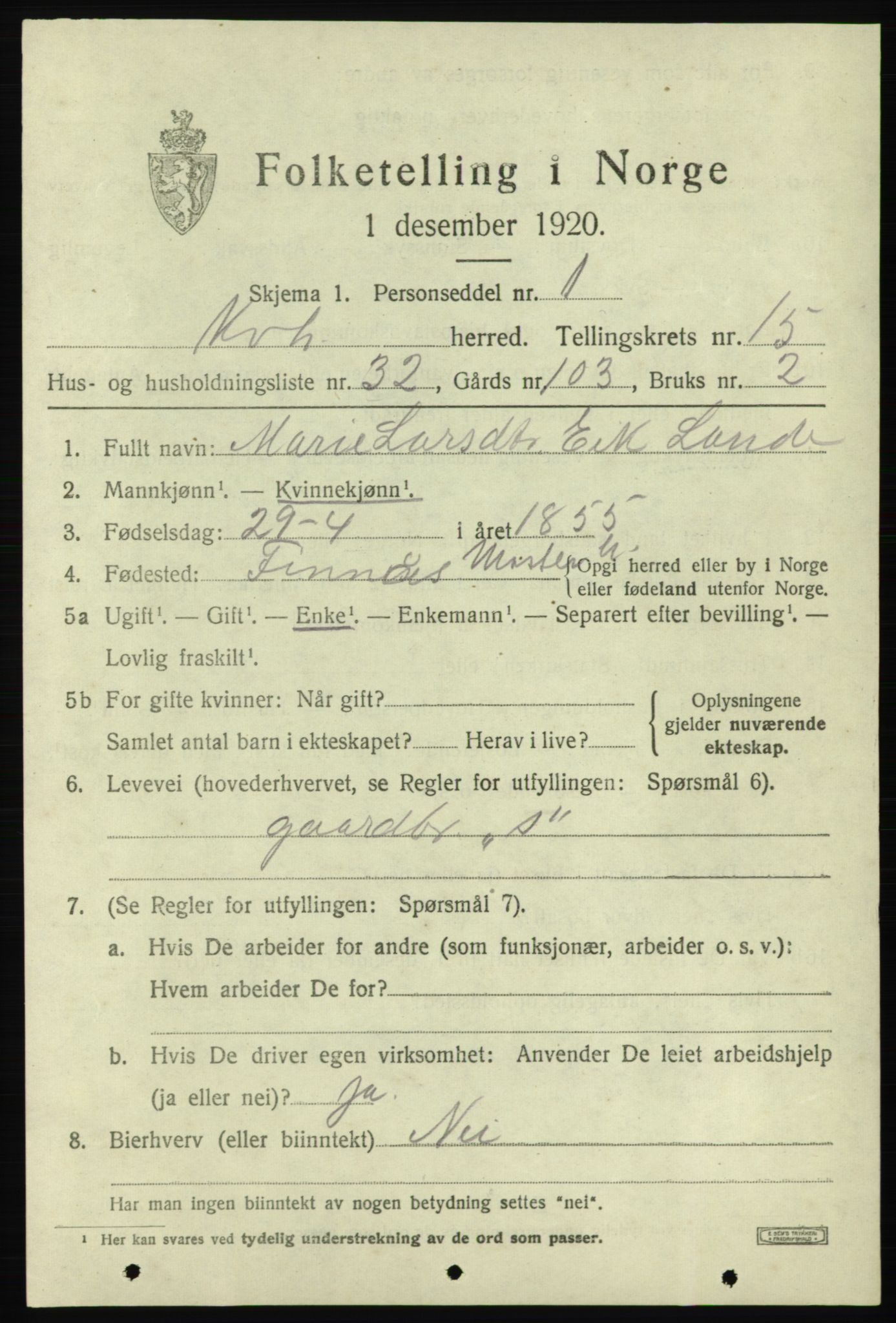 SAB, Folketelling 1920 for 1224 Kvinnherad herred, 1920, s. 9636