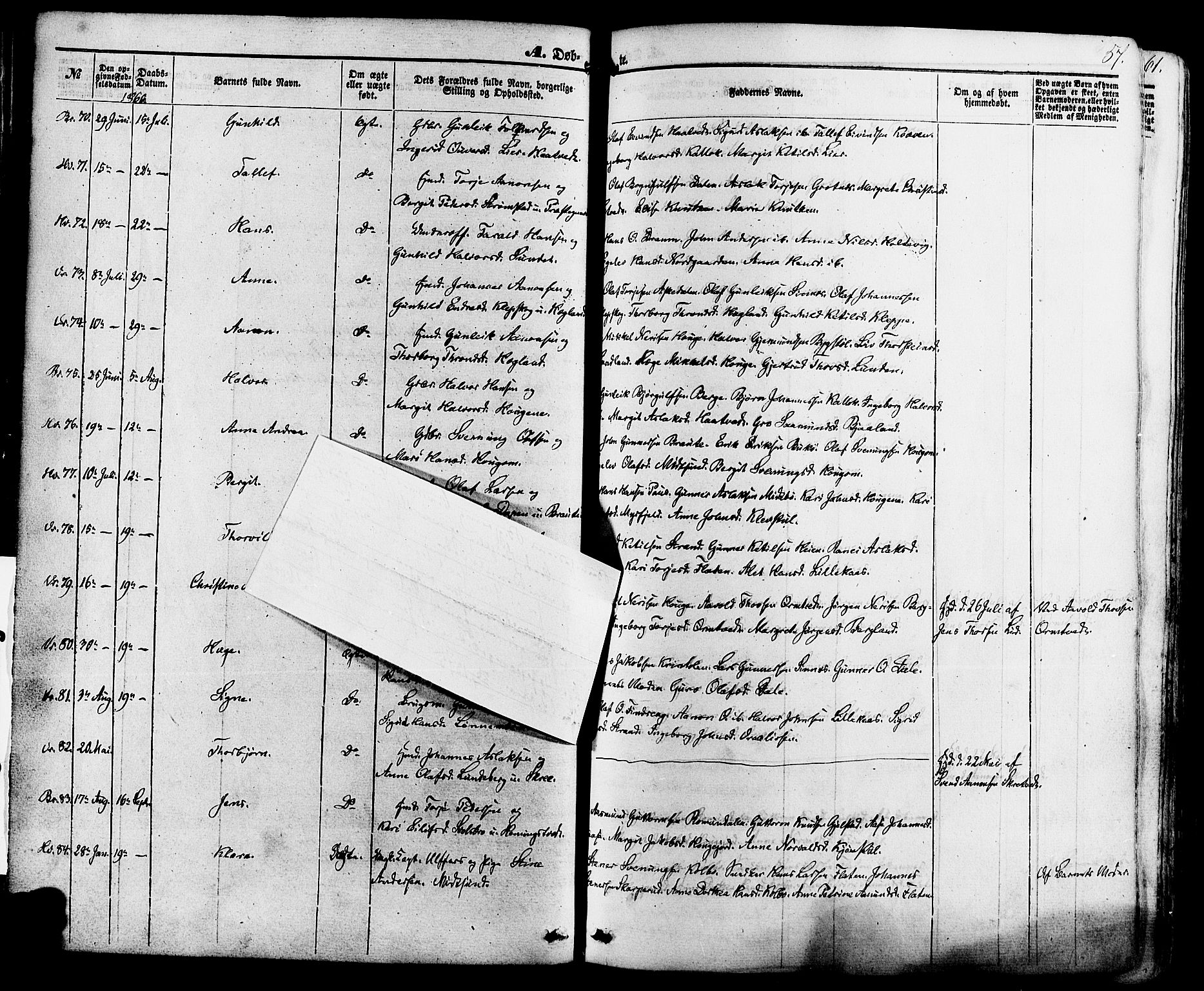 Kviteseid kirkebøker, AV/SAKO-A-276/F/Fa/L0007: Ministerialbok nr. I 7, 1859-1881, s. 57