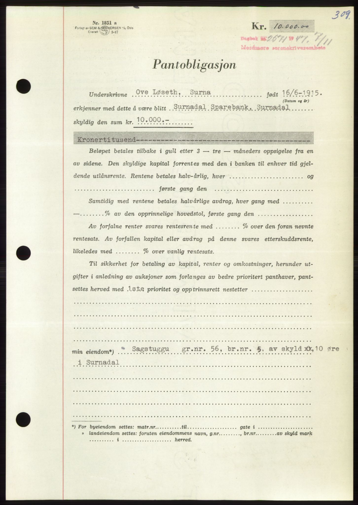 Nordmøre sorenskriveri, AV/SAT-A-4132/1/2/2Ca: Pantebok nr. B97, 1947-1948, Dagboknr: 2571/1947