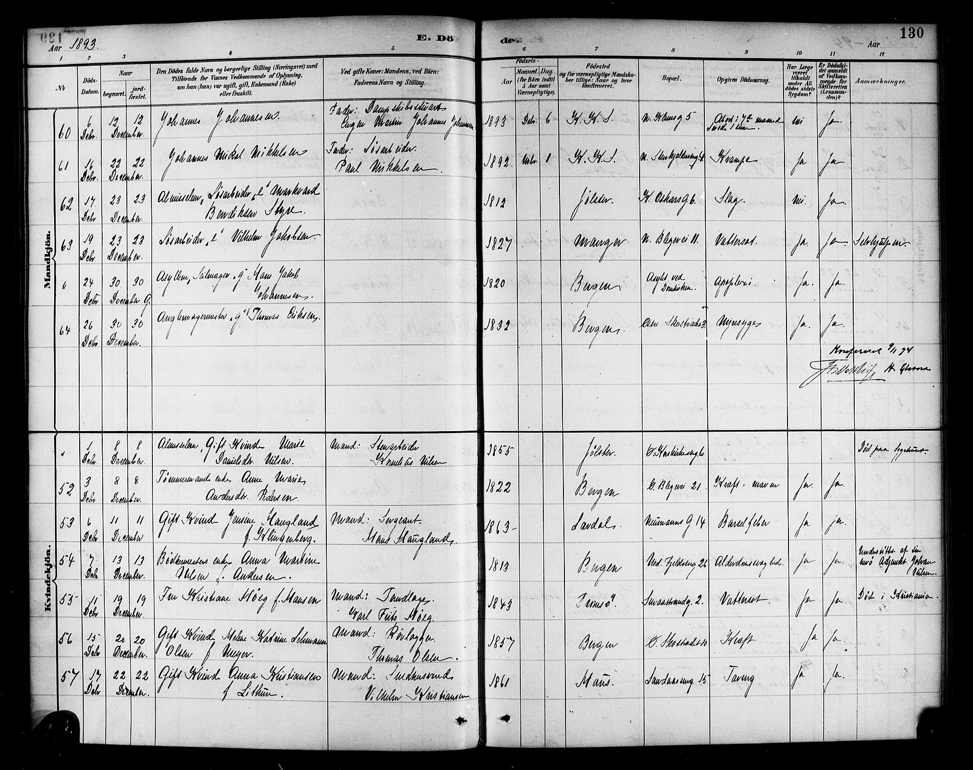 Korskirken sokneprestembete, AV/SAB-A-76101/H/Haa/L0047: Ministerialbok nr. E 5, 1884-1910, s. 130