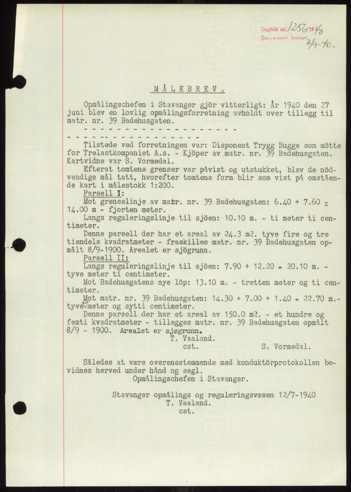 Stavanger byrett, AV/SAST-A-100455/002/G/Gb/L0033: Pantebok, 1936-1950, Dagboknr: 1256/1940