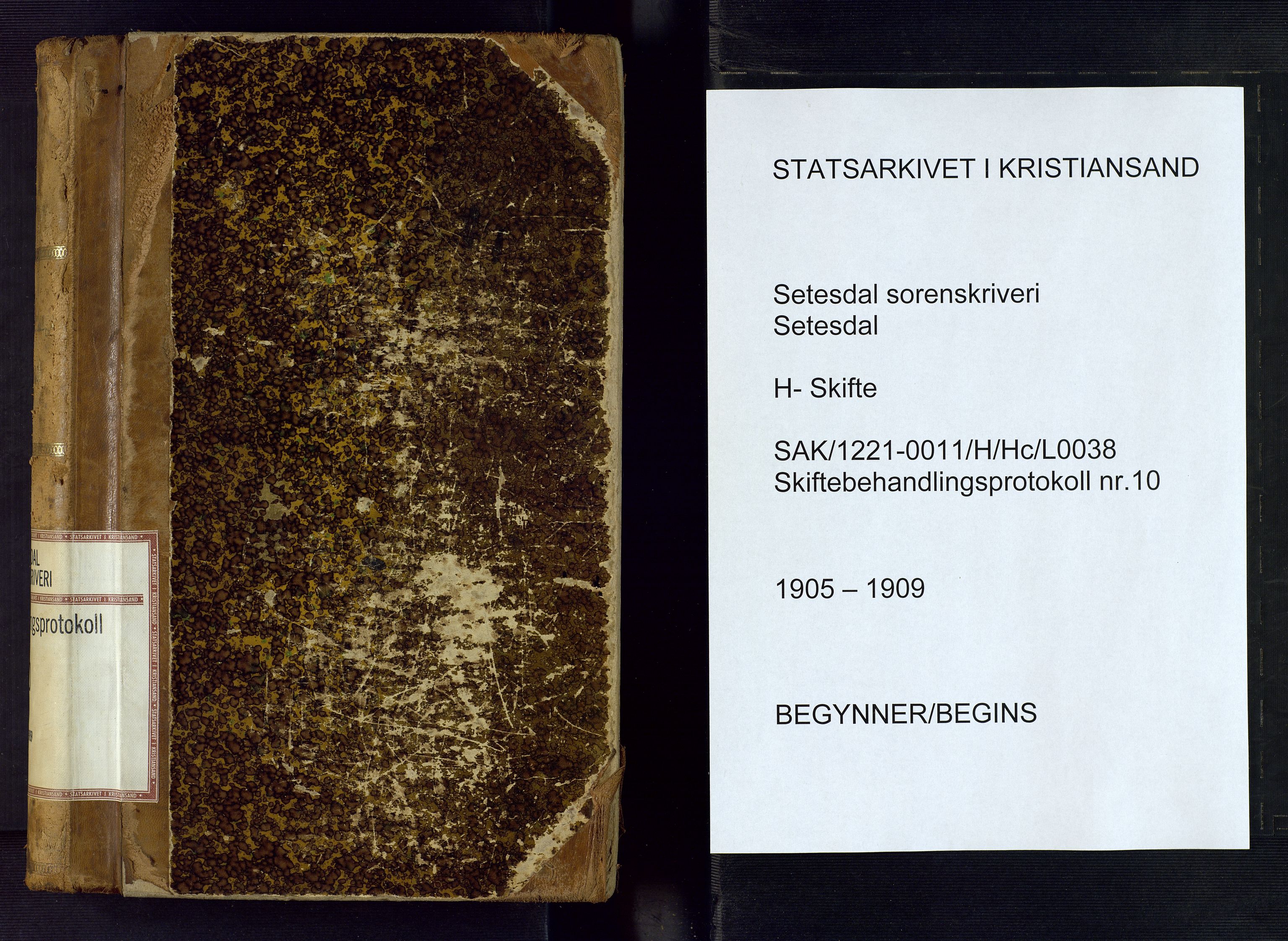 Setesdal sorenskriveri, SAK/1221-0011/H/Hc/L0038: Skifteforhandlingsprotokoll nr 10, 1905-1909