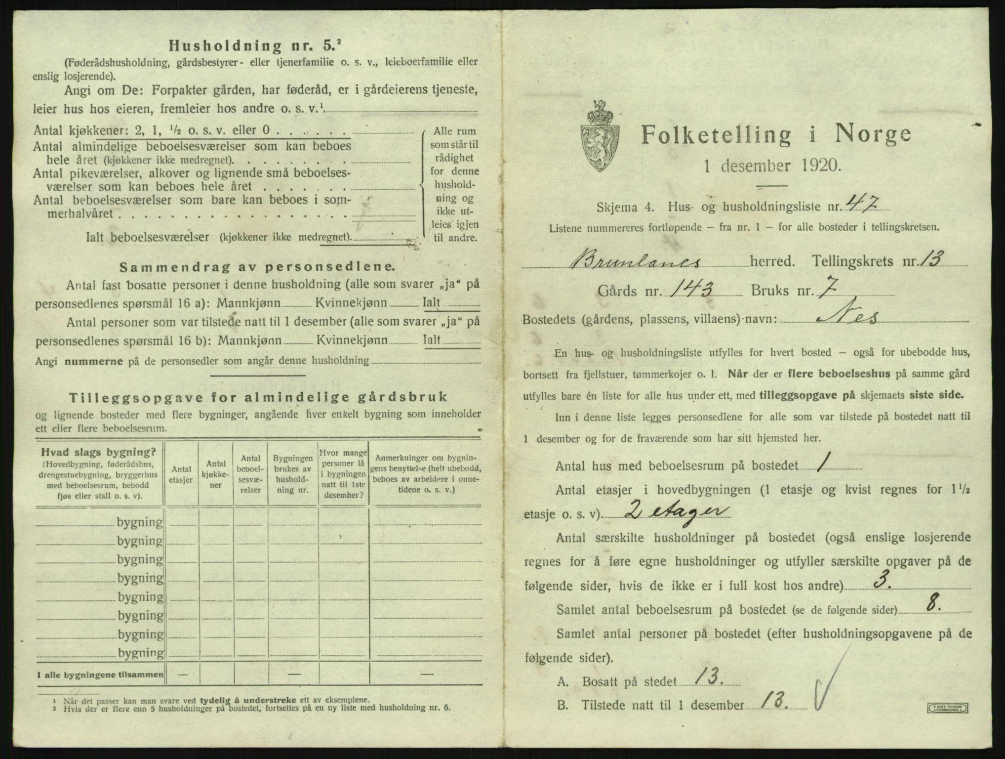 SAKO, Folketelling 1920 for 0726 Brunlanes herred, 1920, s. 1843