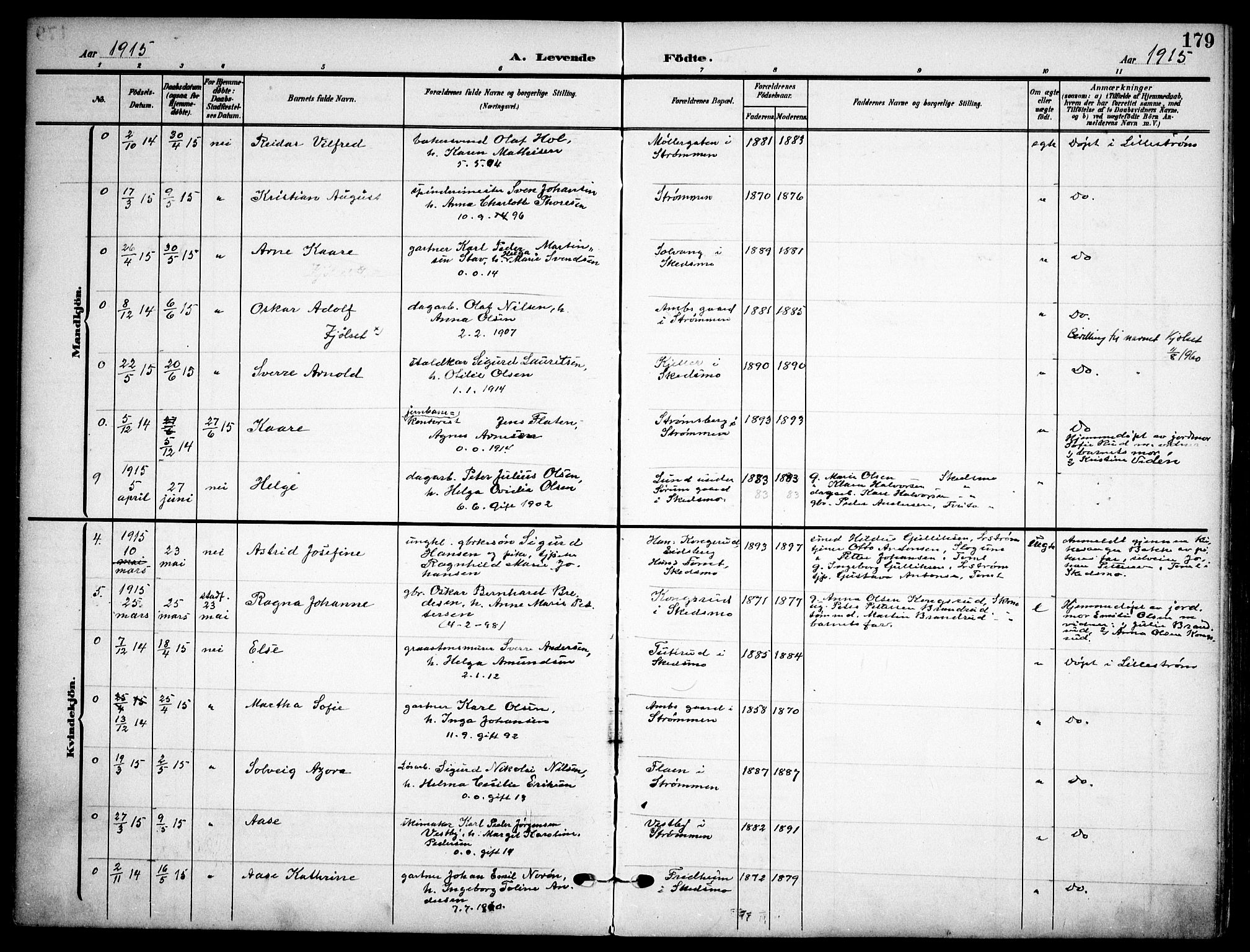 Skedsmo prestekontor Kirkebøker, SAO/A-10033a/F/Fa/L0015: Ministerialbok nr. I 15, 1902-1917, s. 179