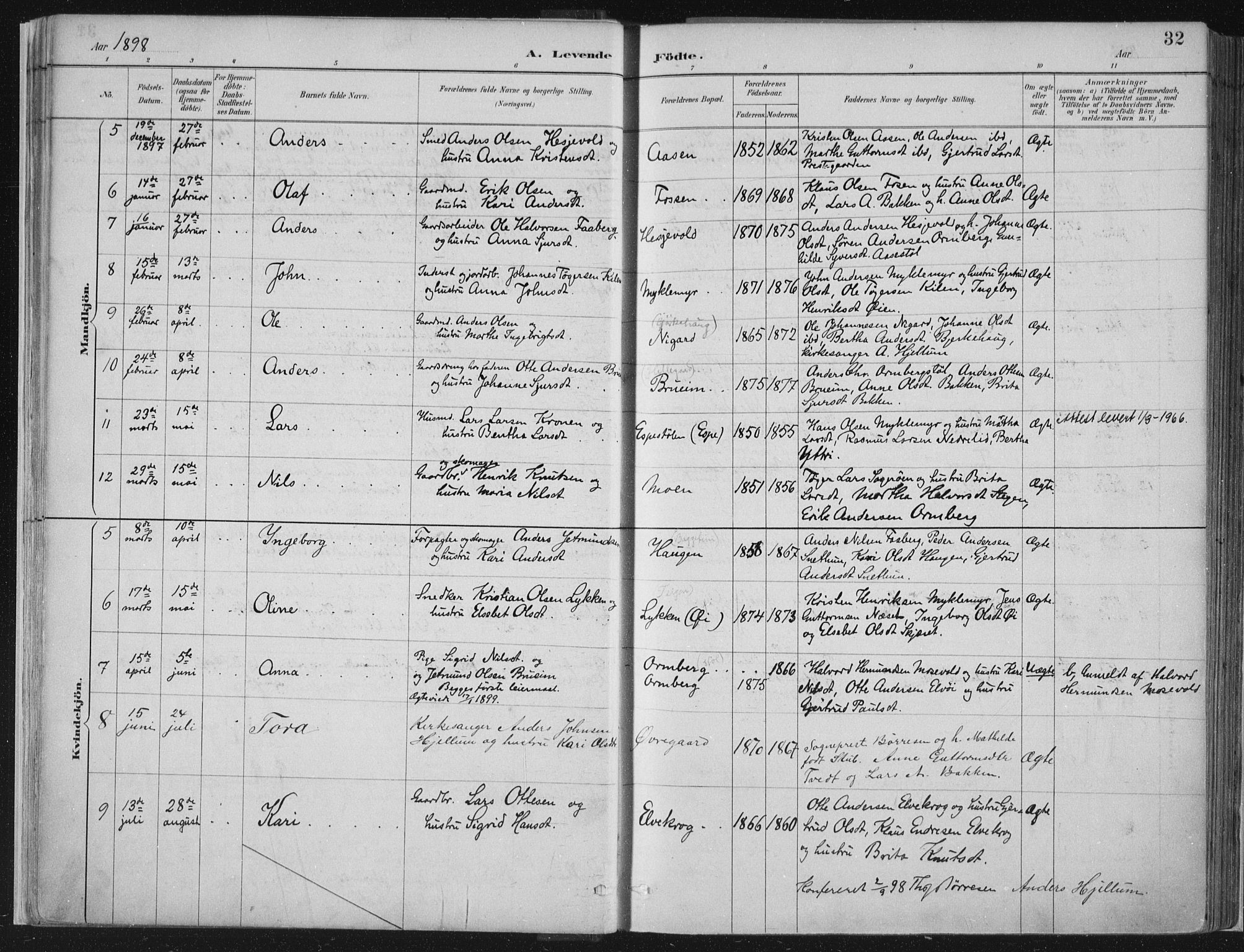 Jostedal sokneprestembete, AV/SAB-A-80601/H/Haa/Haab/L0001: Ministerialbok nr. B 1, 1887-1914, s. 32