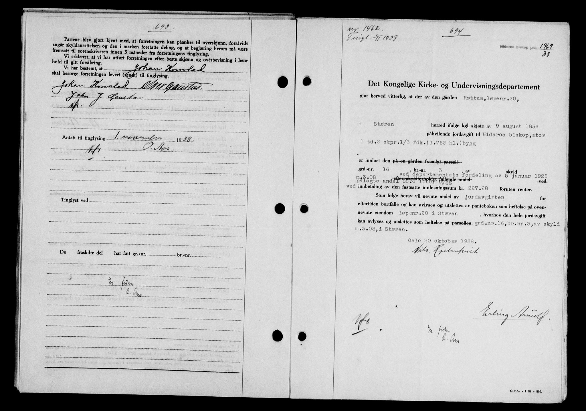 Gauldal sorenskriveri, SAT/A-0014/1/2/2C/L0049: Pantebok nr. 53, 1938-1938, Dagboknr: 1462/1938