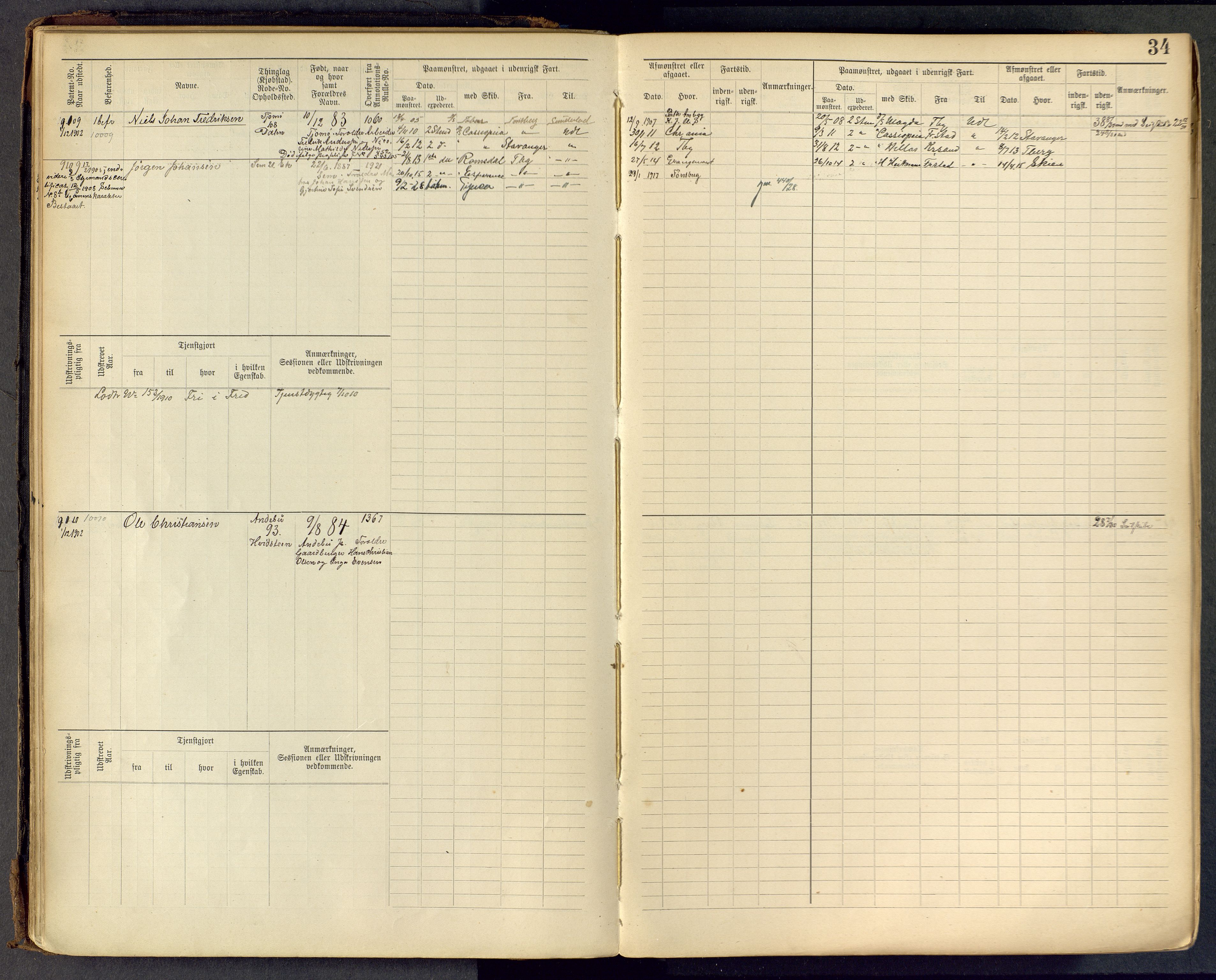 Tønsberg innrulleringskontor, AV/SAKO-A-786/F/Fc/Fcb/L0009: Hovedrulle Patent nr. 9043-9992, 1900-1921, s. 34