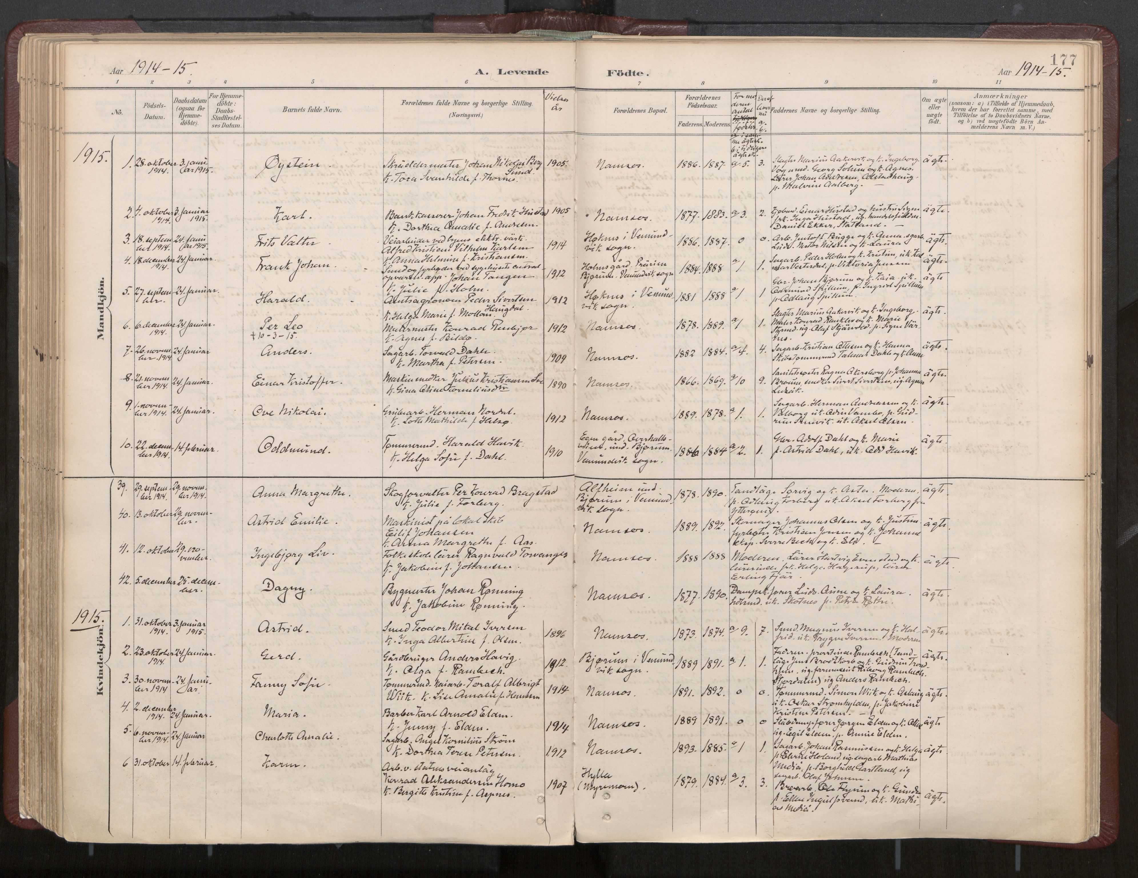 Ministerialprotokoller, klokkerbøker og fødselsregistre - Nord-Trøndelag, AV/SAT-A-1458/768/L0574: Ministerialbok nr. 768A08, 1887-1927, s. 177