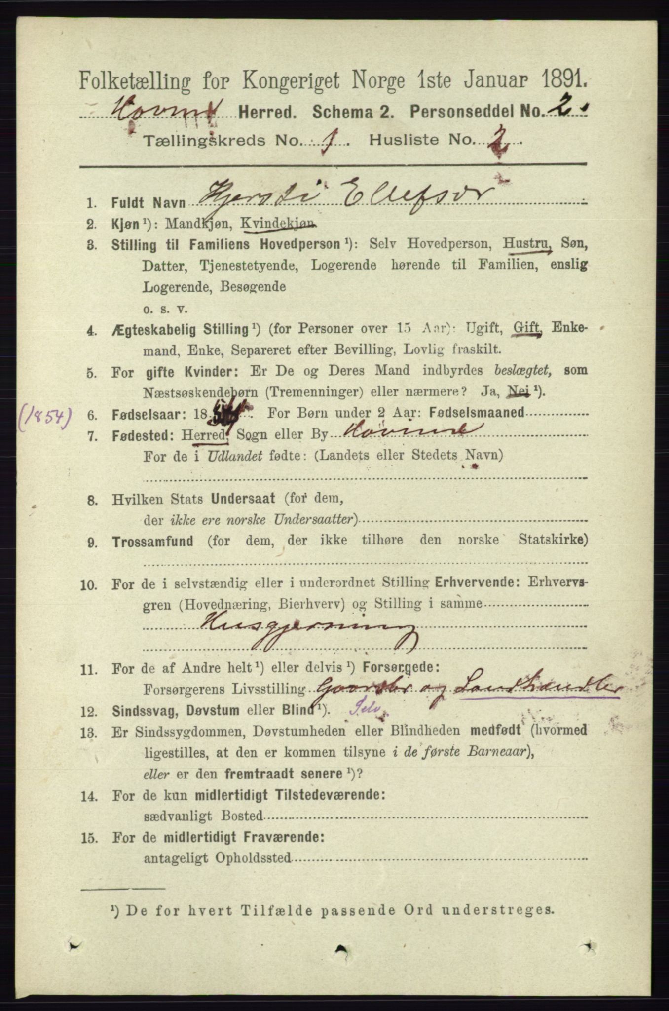 RA, Folketelling 1891 for 0825 Hovin herred, 1891, s. 92