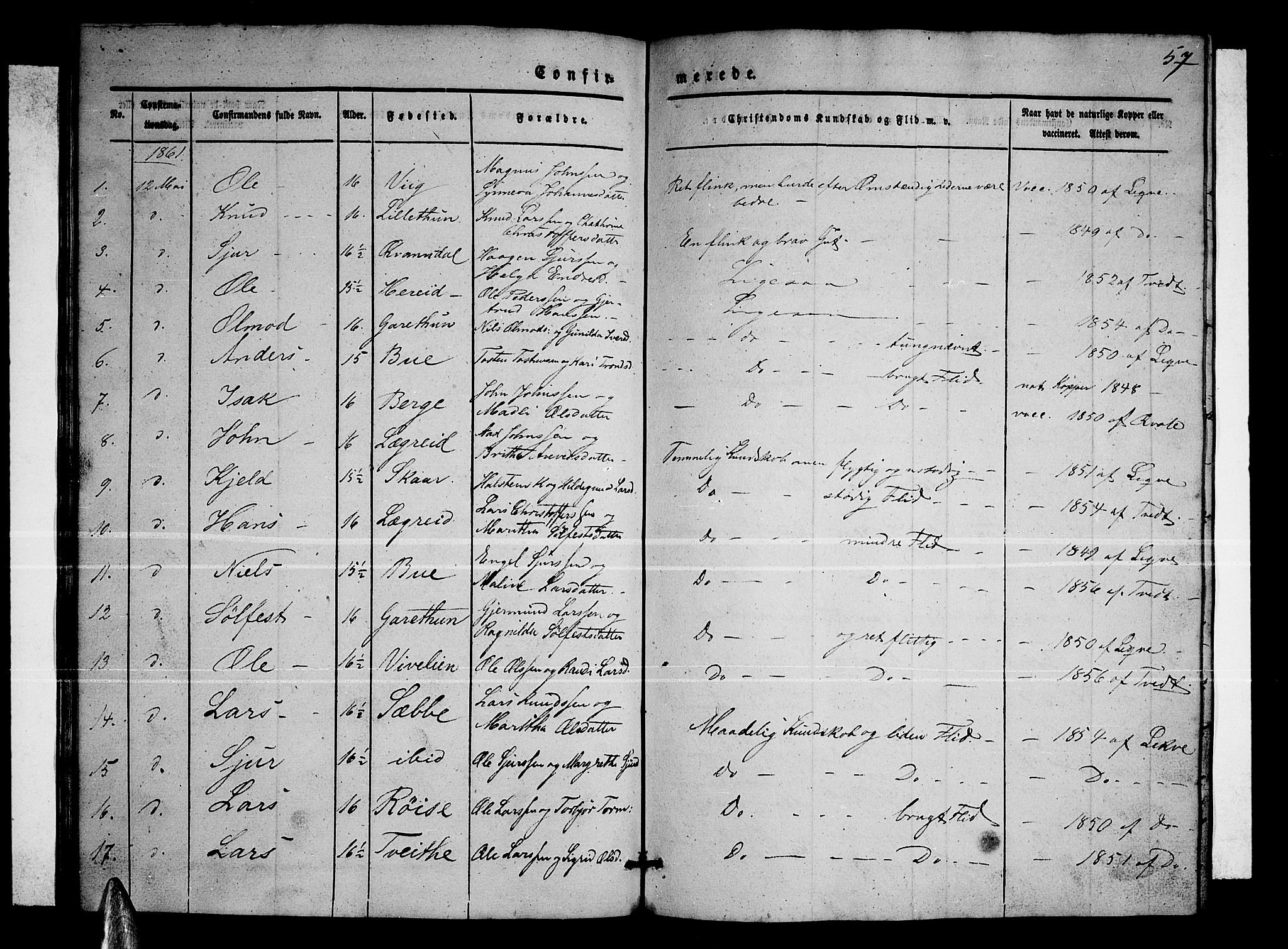 Ullensvang sokneprestembete, SAB/A-78701/H/Hab: Klokkerbok nr. C 1, 1855-1871, s. 57