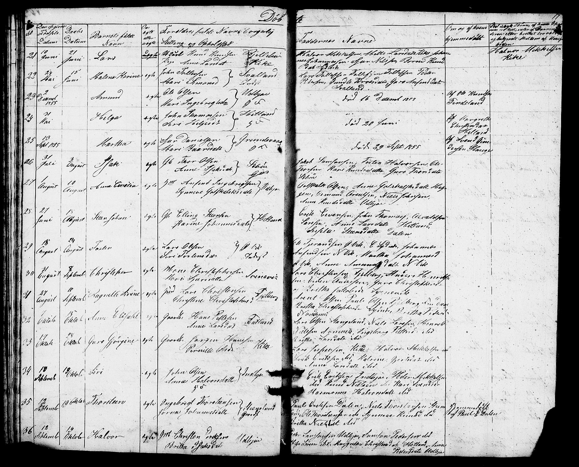 Fjelberg sokneprestembete, AV/SAB-A-75201/H/Hab: Klokkerbok nr. A 2, 1851-1864, s. 17
