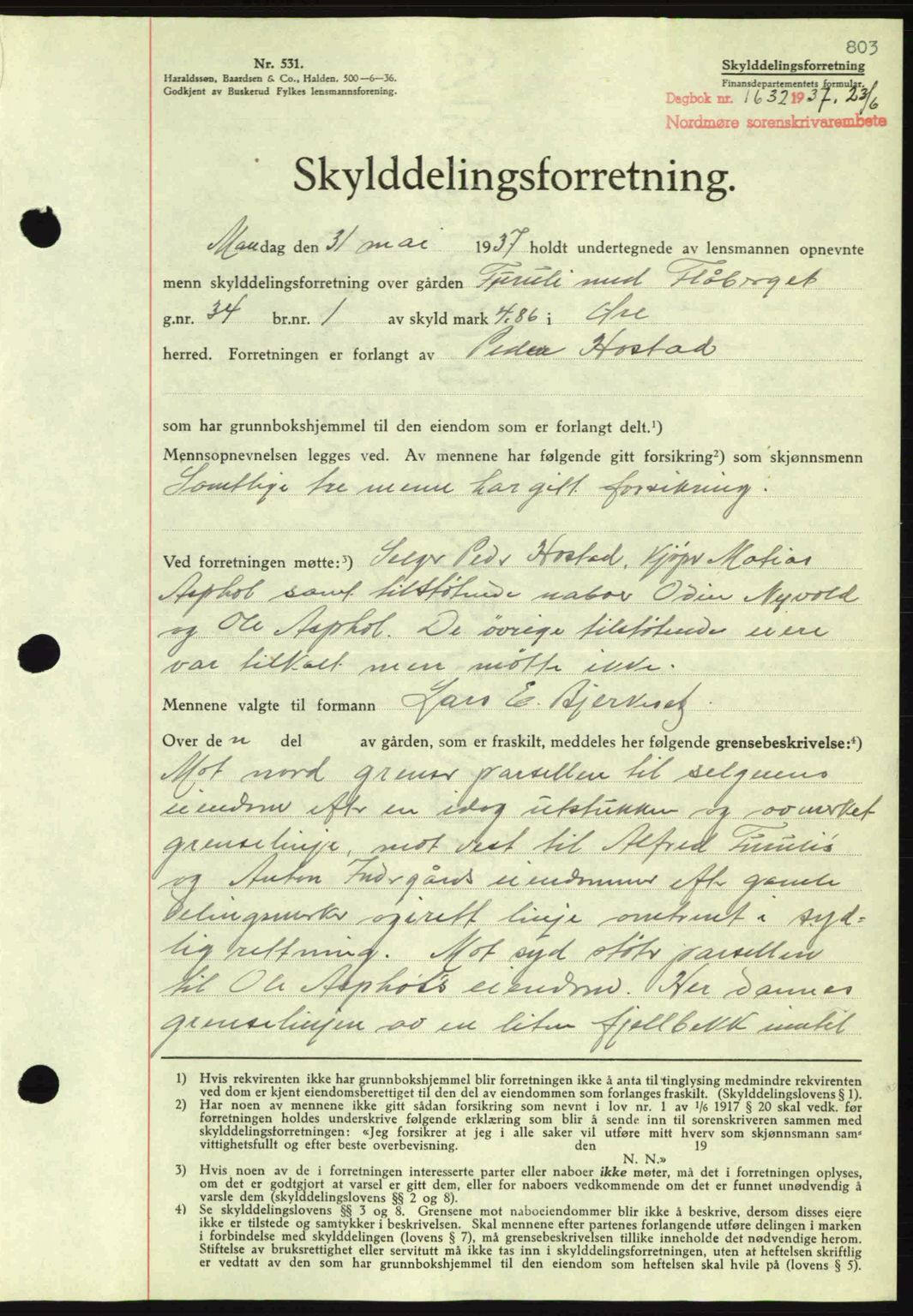 Nordmøre sorenskriveri, SAT/A-4132/1/2/2Ca: Pantebok nr. A81, 1937-1937, Dagboknr: 1632/1937