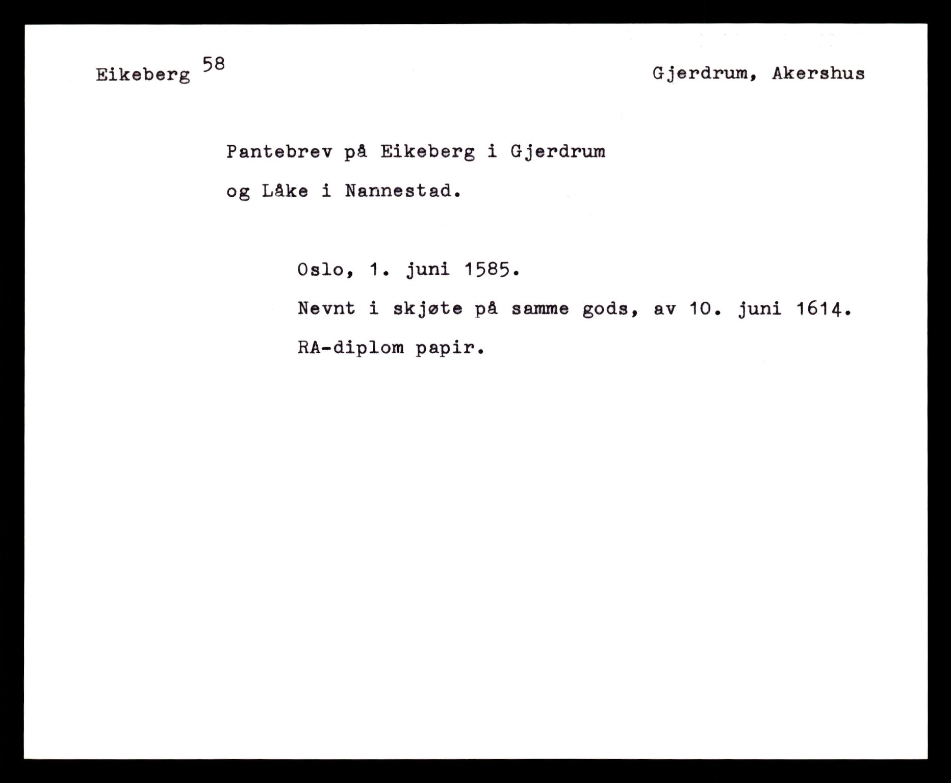 Riksarkivets diplomsamling, AV/RA-EA-5965/F35/F35e/L0006: Registreringssedler Akershus 2, 1400-1700, s. 555
