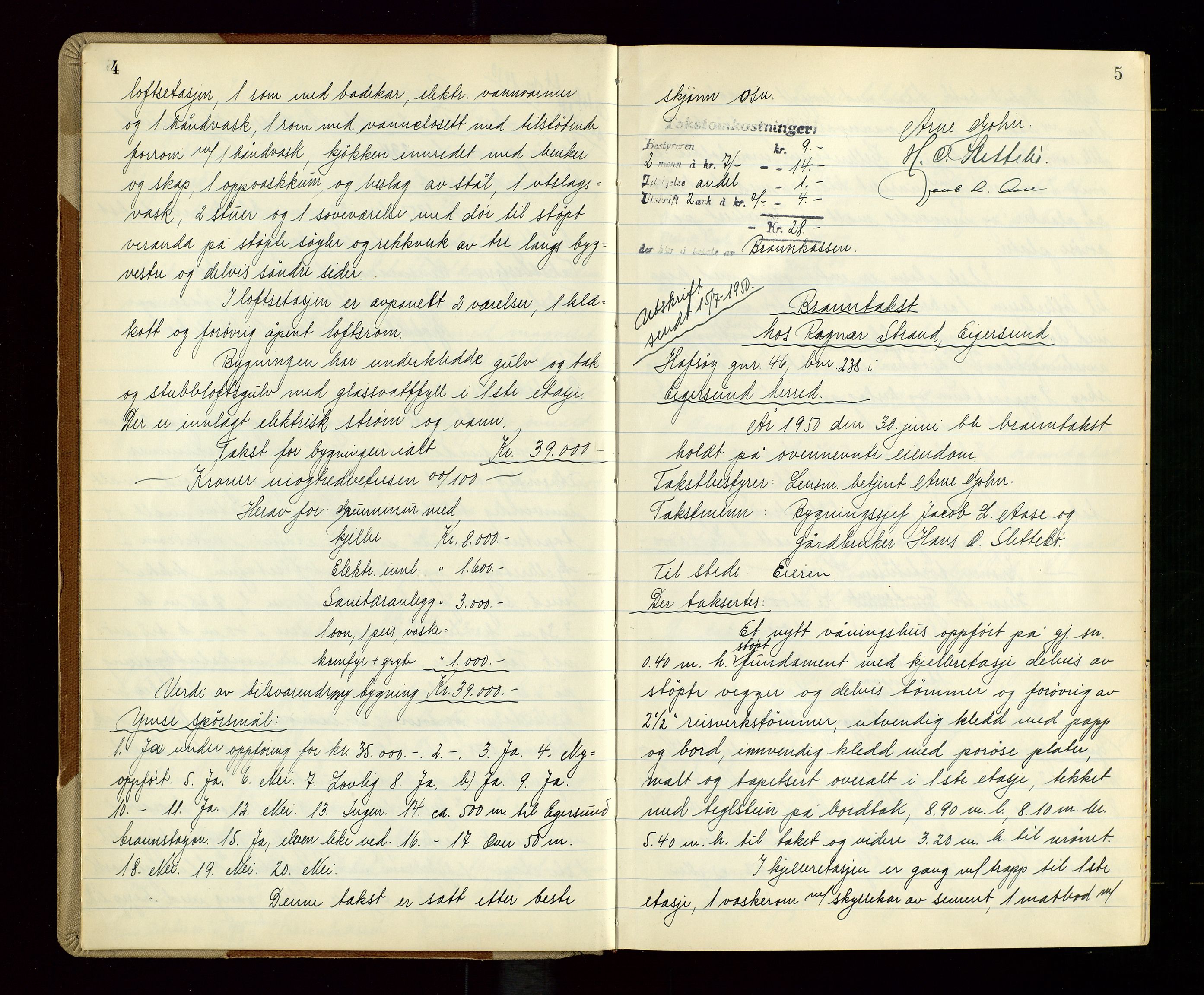 Eigersund lensmannskontor, AV/SAST-A-100171/Goa/L0010: "Branntakstprotokoll", 1950-1952, s. 4-5