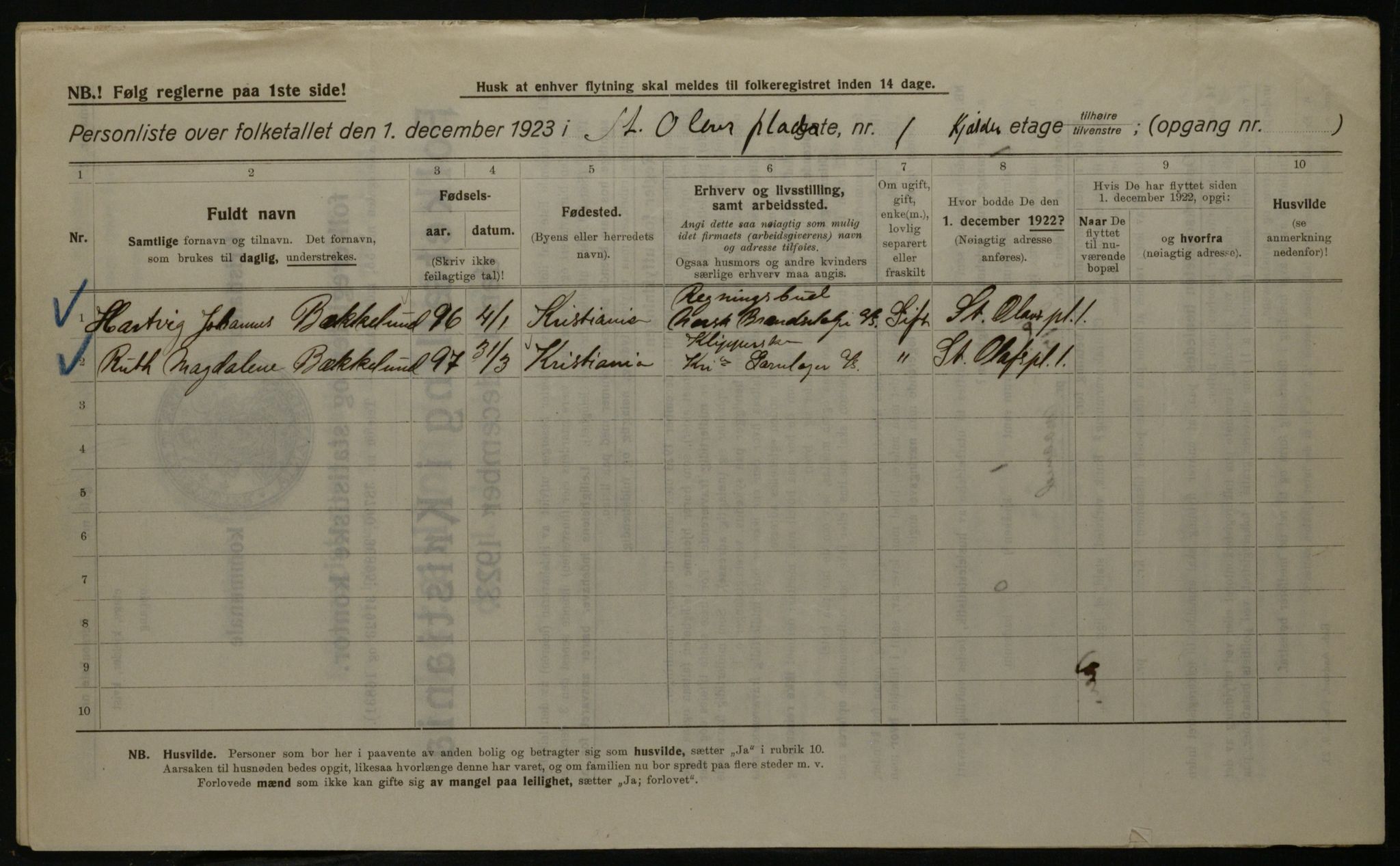 OBA, Kommunal folketelling 1.12.1923 for Kristiania, 1923, s. 97643