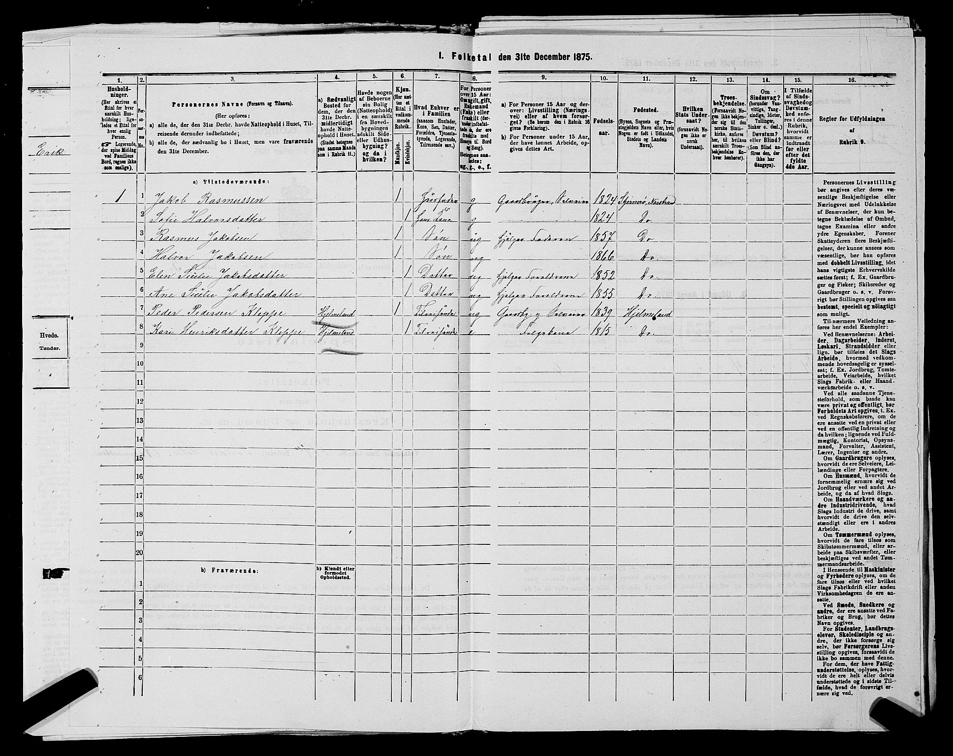 SAST, Folketelling 1875 for 1139P Nedstrand prestegjeld, 1875, s. 788