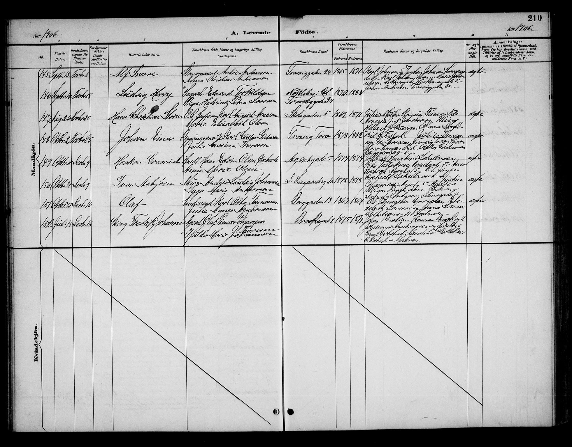 Fredrikstad domkirkes prestekontor Kirkebøker, AV/SAO-A-10906/G/Ga/L0002: Klokkerbok nr. 2, 1894-1918, s. 210