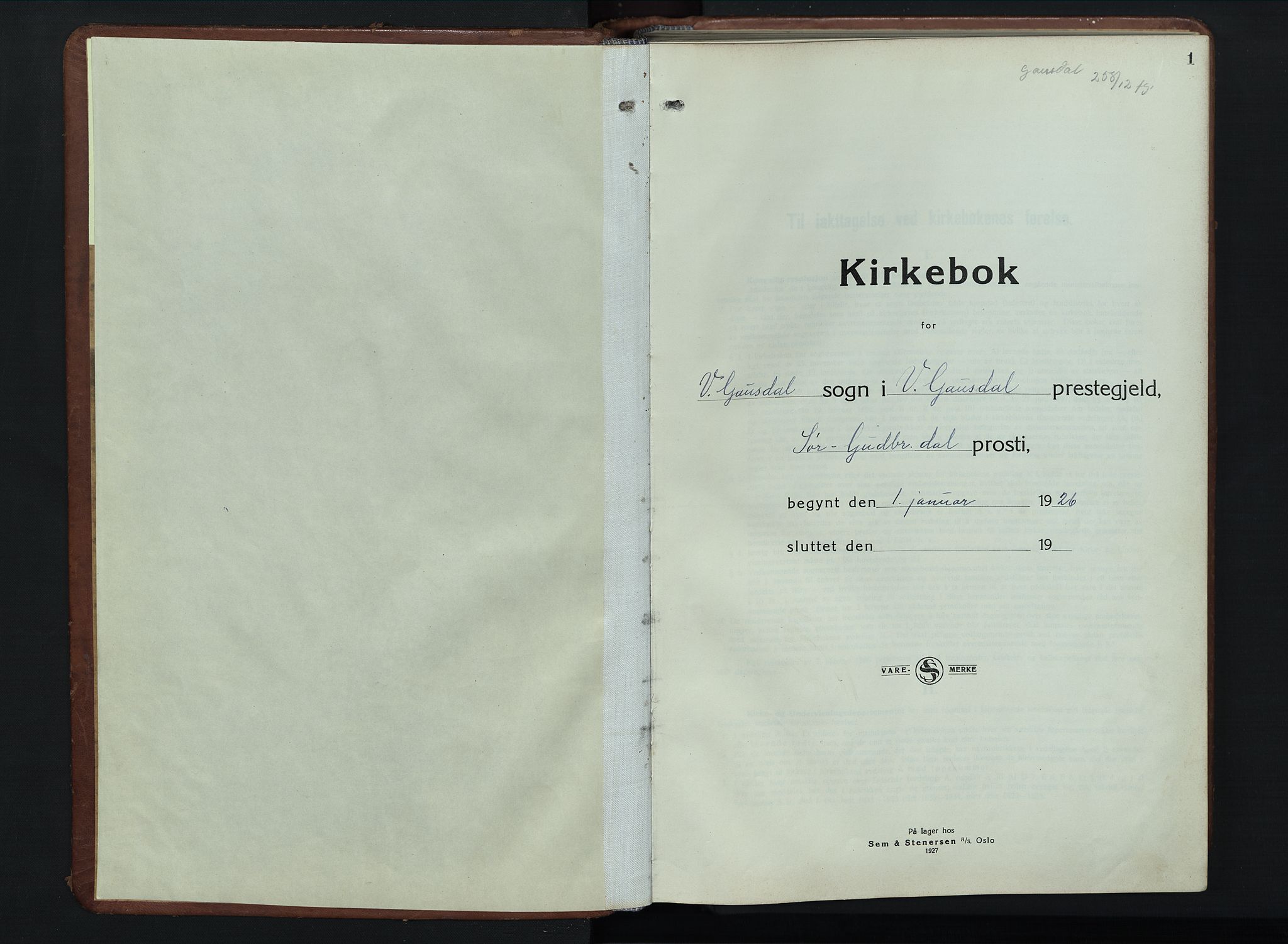 Vestre Gausdal prestekontor, SAH/PREST-094/H/Ha/Hab/L0005: Klokkerbok nr. 5, 1926-1955, s. 1