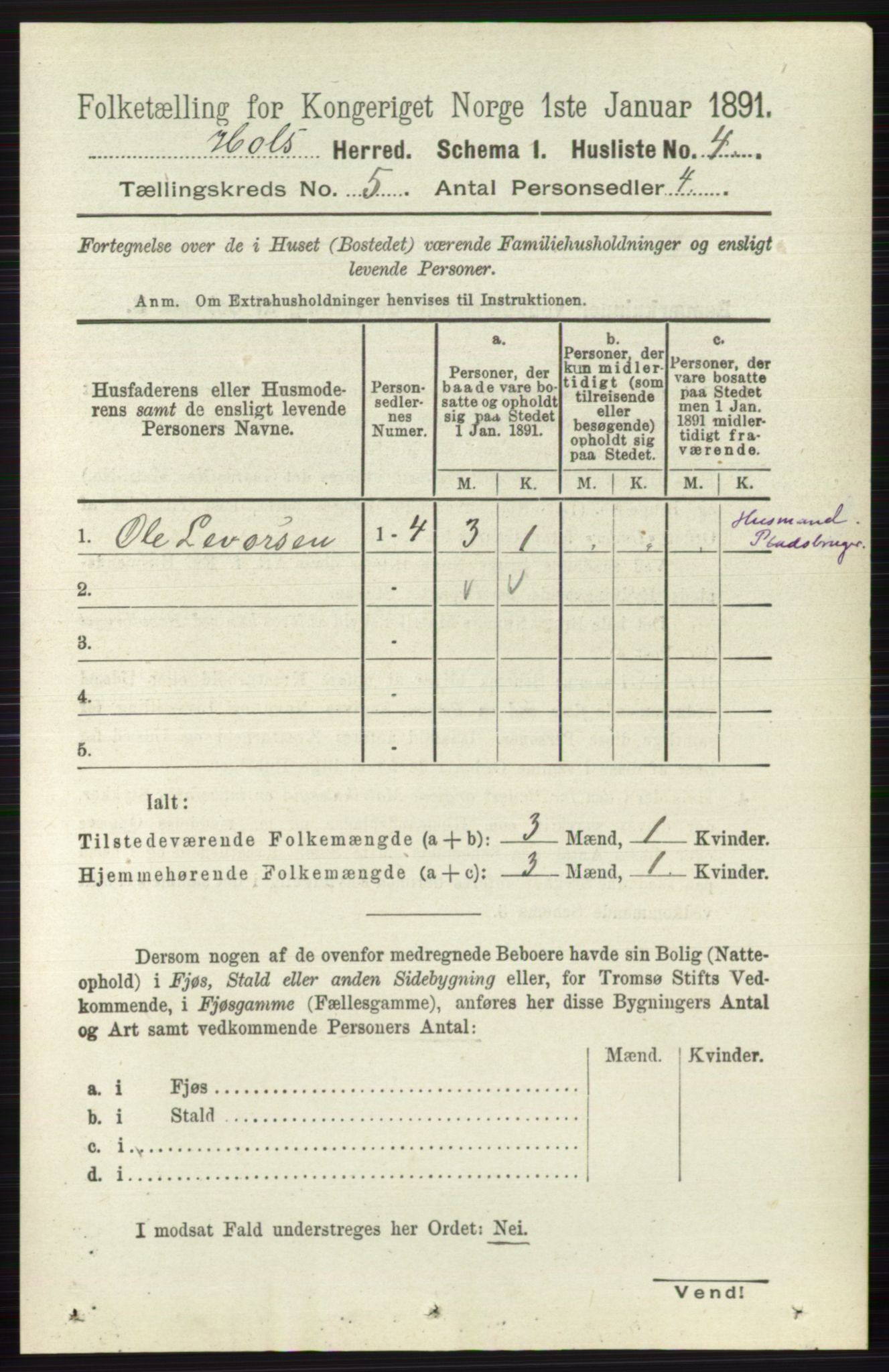 RA, Folketelling 1891 for 0620 Hol herred, 1891, s. 1421