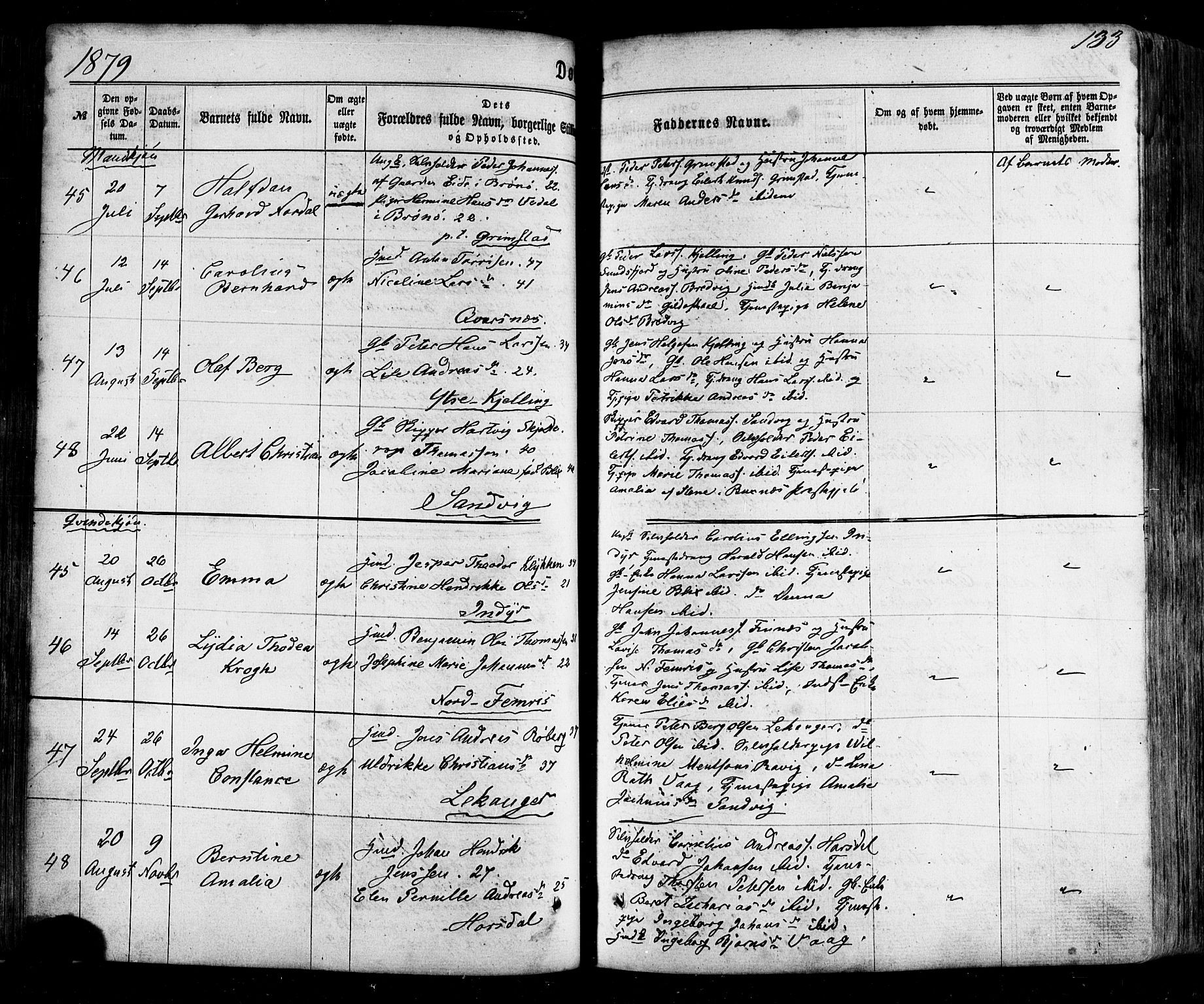 Ministerialprotokoller, klokkerbøker og fødselsregistre - Nordland, AV/SAT-A-1459/805/L0098: Ministerialbok nr. 805A05, 1862-1879, s. 133