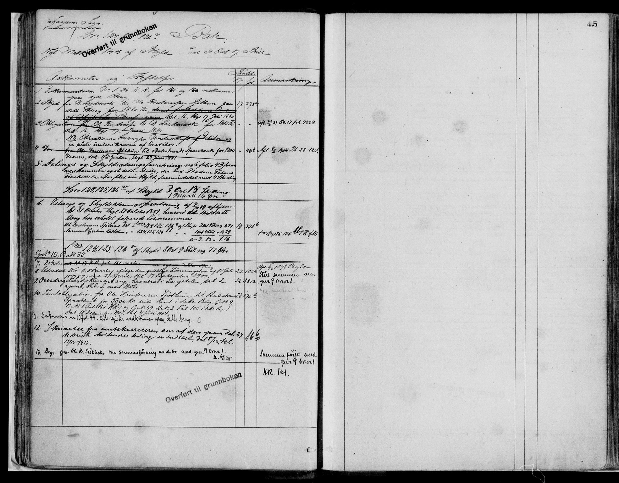 Ytre Sogn tingrett, AV/SAB-A-2601/1/G/Gaa/L0016: Panteregister nr. II.A.a.16, 1800-1950, s. 45