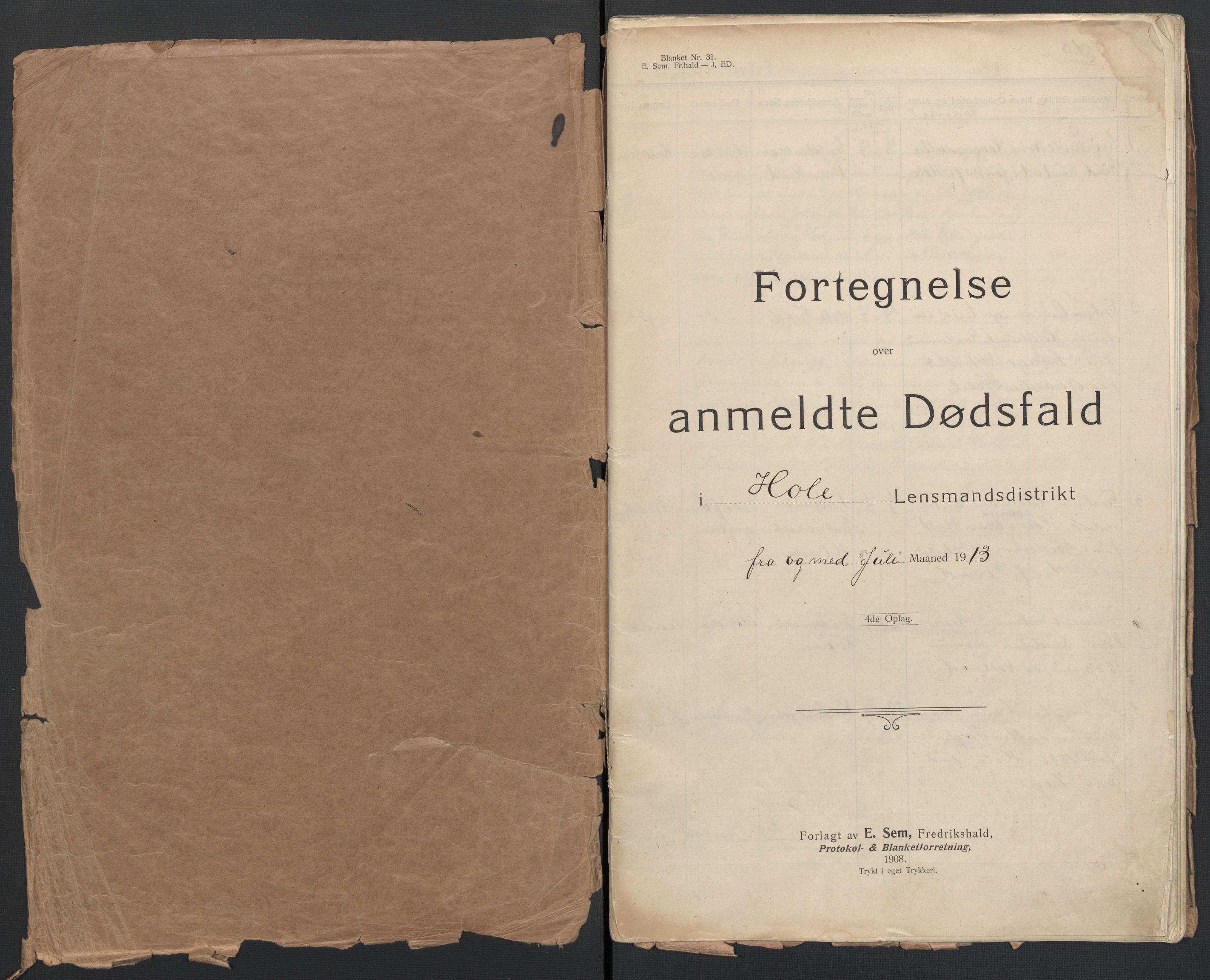 Hole lensmannskontor, SAKO/A-513/H/Ha/L0001/0010: Dødsanmeldelser / Dødsanmeldelser, 1913-1920