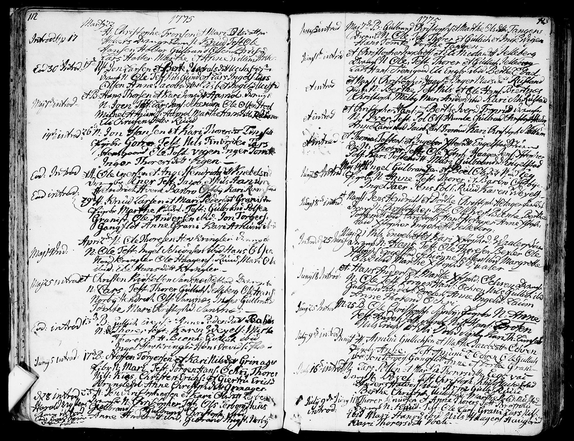 Nannestad prestekontor Kirkebøker, AV/SAO-A-10414a/F/Fa/L0007: Ministerialbok nr. I 7, 1754-1791, s. 112-113