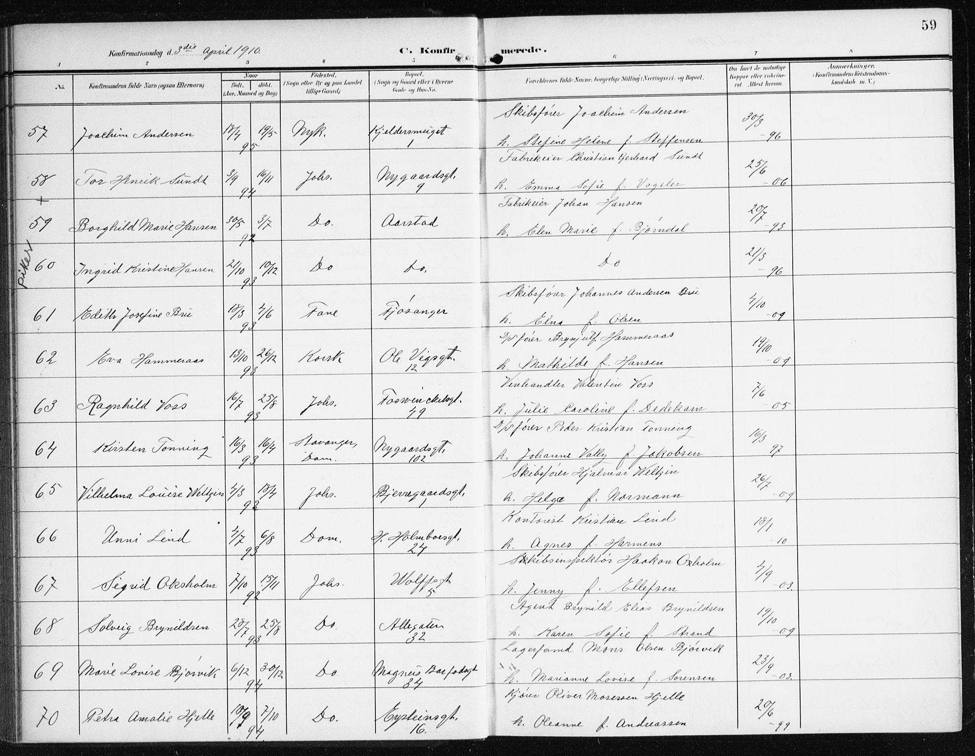 Johanneskirken sokneprestembete, AV/SAB-A-76001/H/Haa/L0009: Ministerialbok nr. C 2, 1907-1924, s. 59
