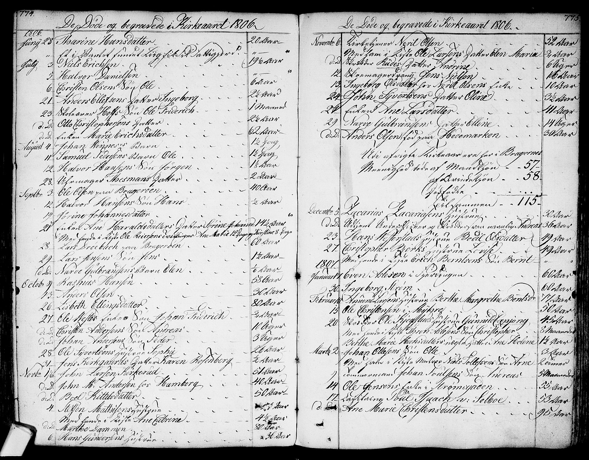 Bragernes kirkebøker, AV/SAKO-A-6/F/Fa/L0006a: Ministerialbok nr. I 6, 1782-1814, s. 774-775