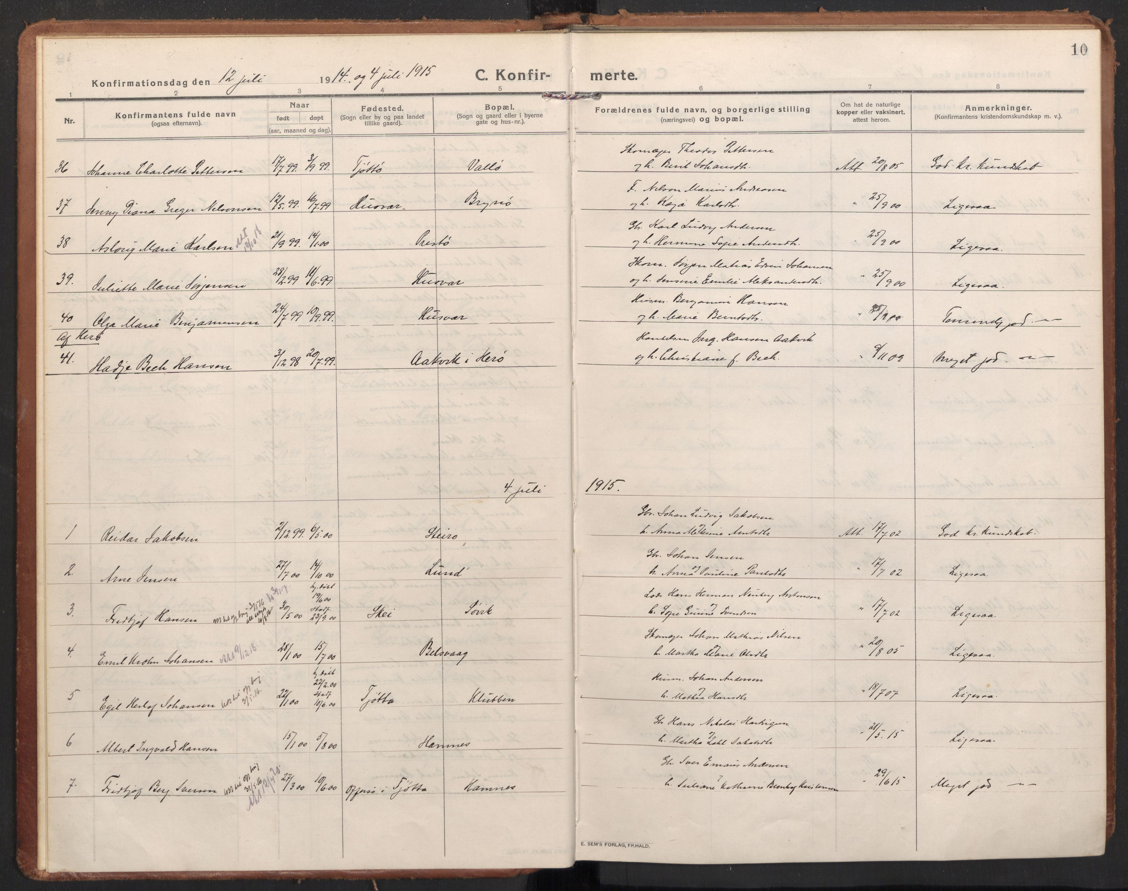 Ministerialprotokoller, klokkerbøker og fødselsregistre - Nordland, AV/SAT-A-1459/830/L0456: Ministerialbok nr. 830A20, 1914-1937, s. 10