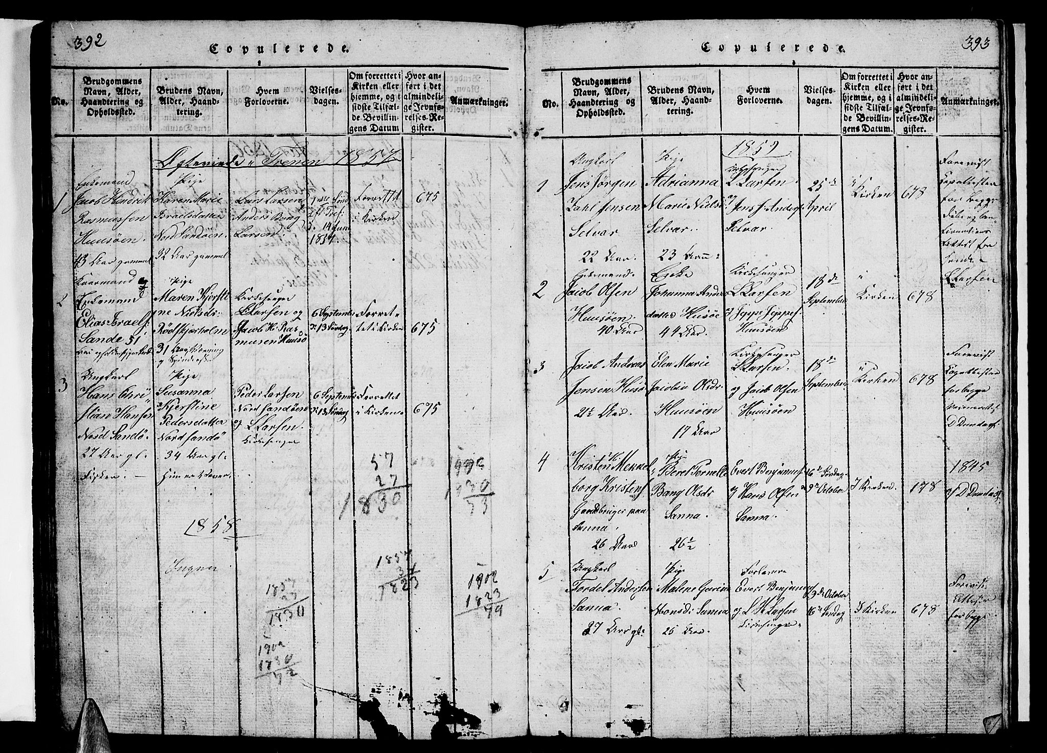 Ministerialprotokoller, klokkerbøker og fødselsregistre - Nordland, AV/SAT-A-1459/840/L0581: Klokkerbok nr. 840C01, 1820-1873, s. 392-393