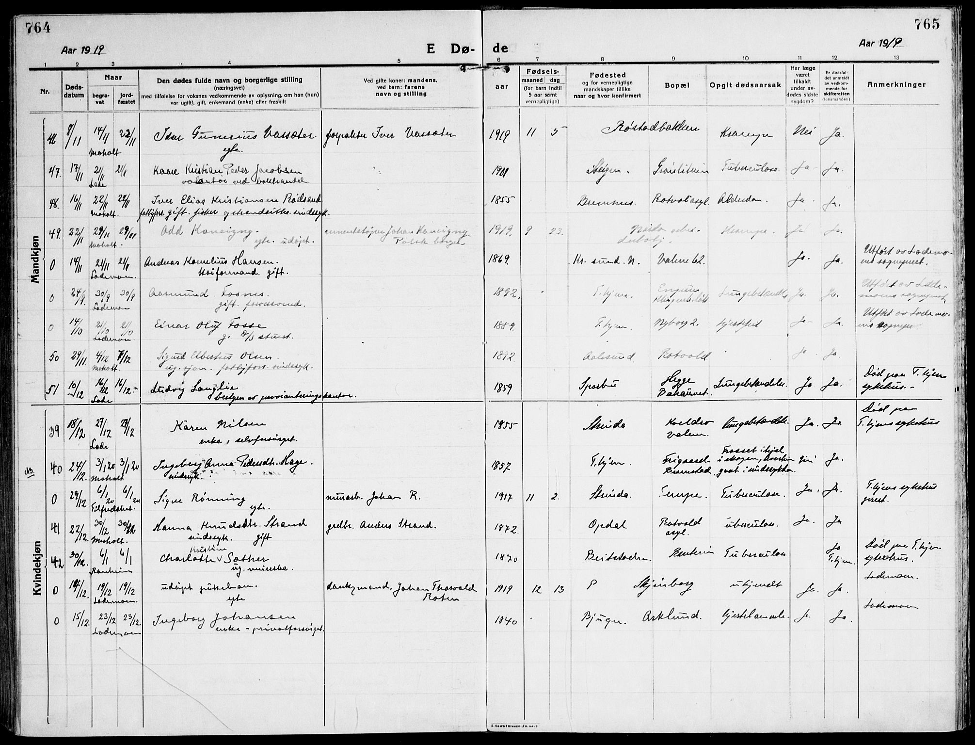 Ministerialprotokoller, klokkerbøker og fødselsregistre - Sør-Trøndelag, AV/SAT-A-1456/607/L0321: Ministerialbok nr. 607A05, 1916-1935, s. 764-765