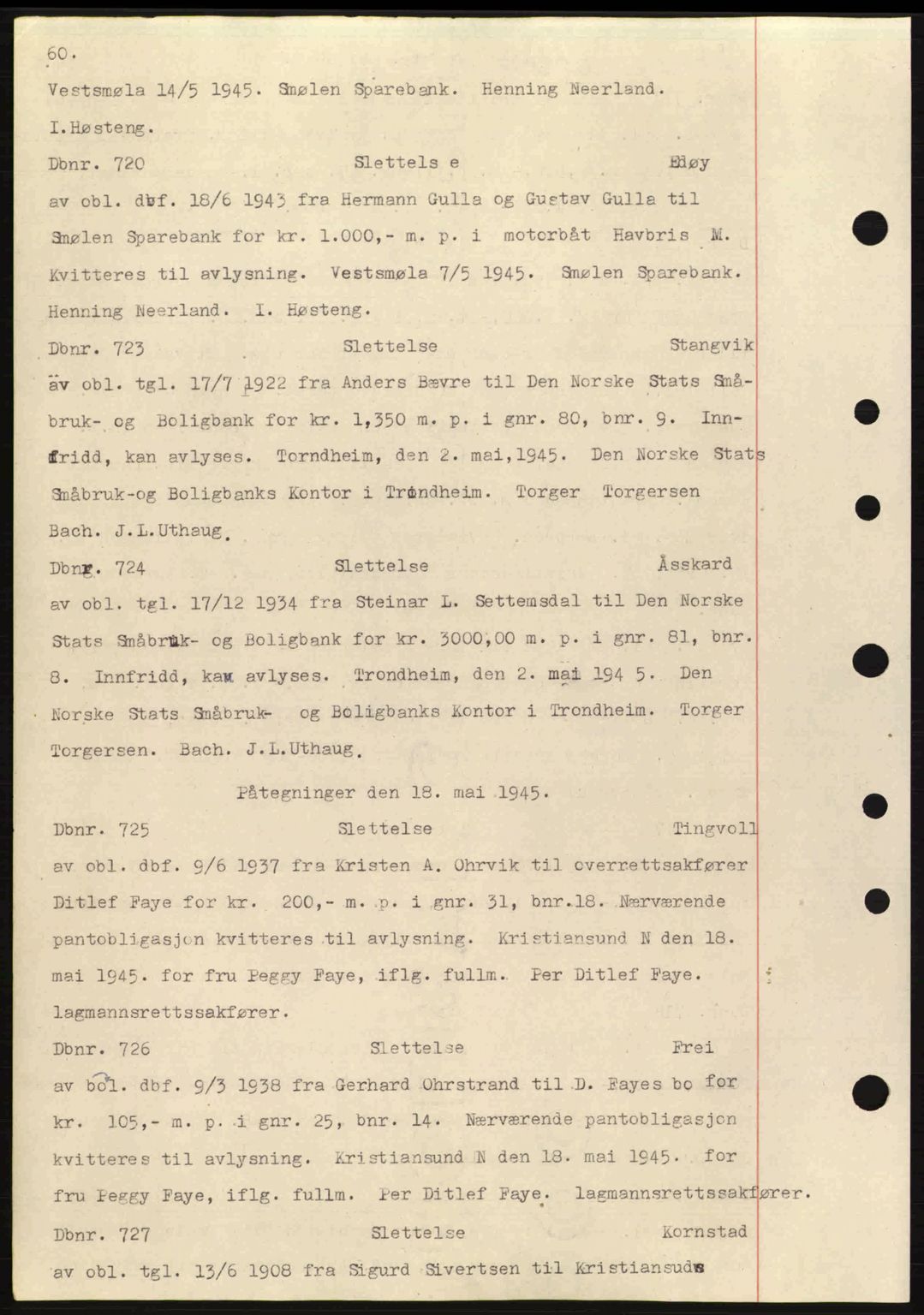 Nordmøre sorenskriveri, AV/SAT-A-4132/1/2/2Ca: Pantebok nr. C82a, 1945-1946, Dagboknr: 720/1945