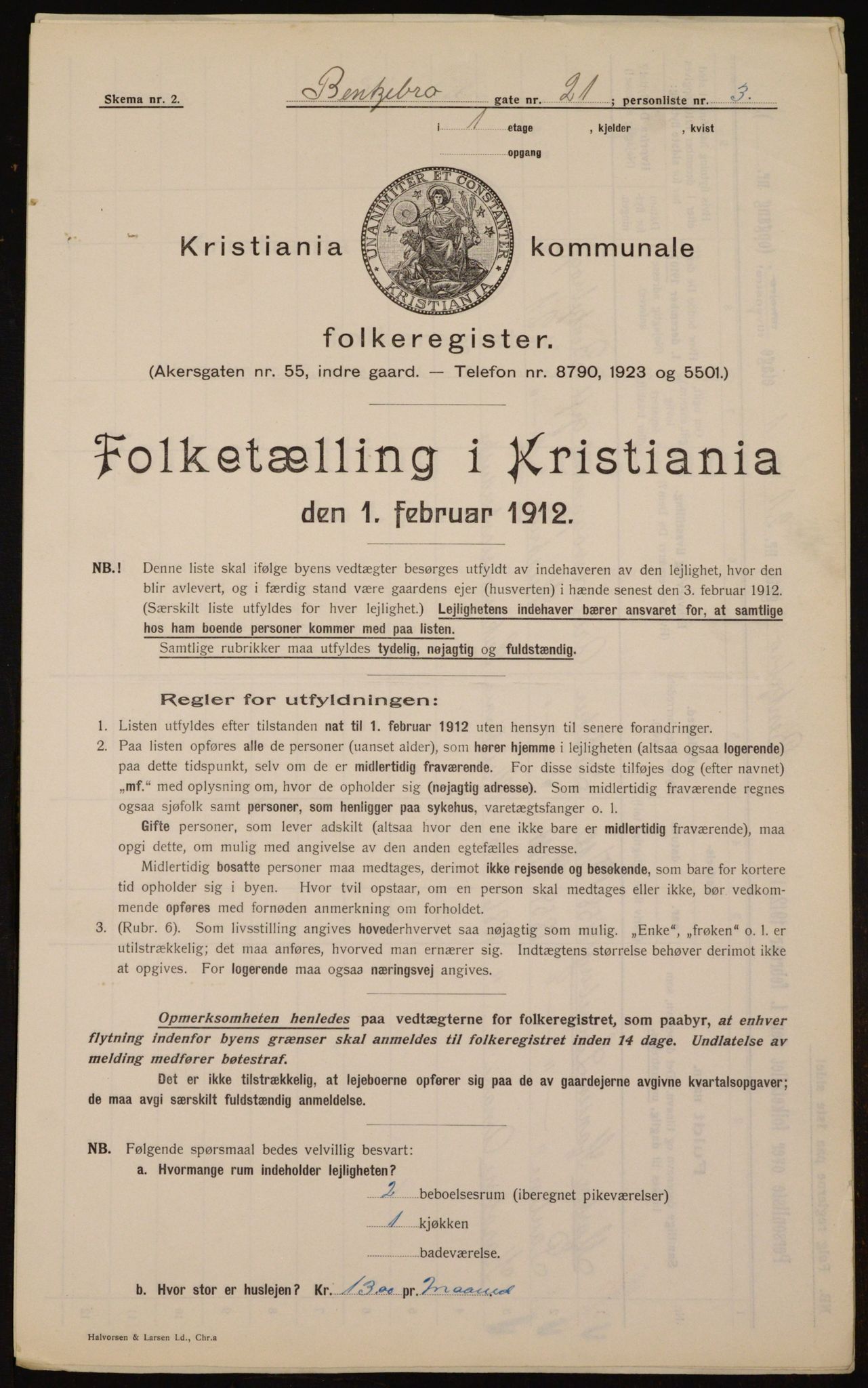 OBA, Kommunal folketelling 1.2.1912 for Kristiania, 1912, s. 3479