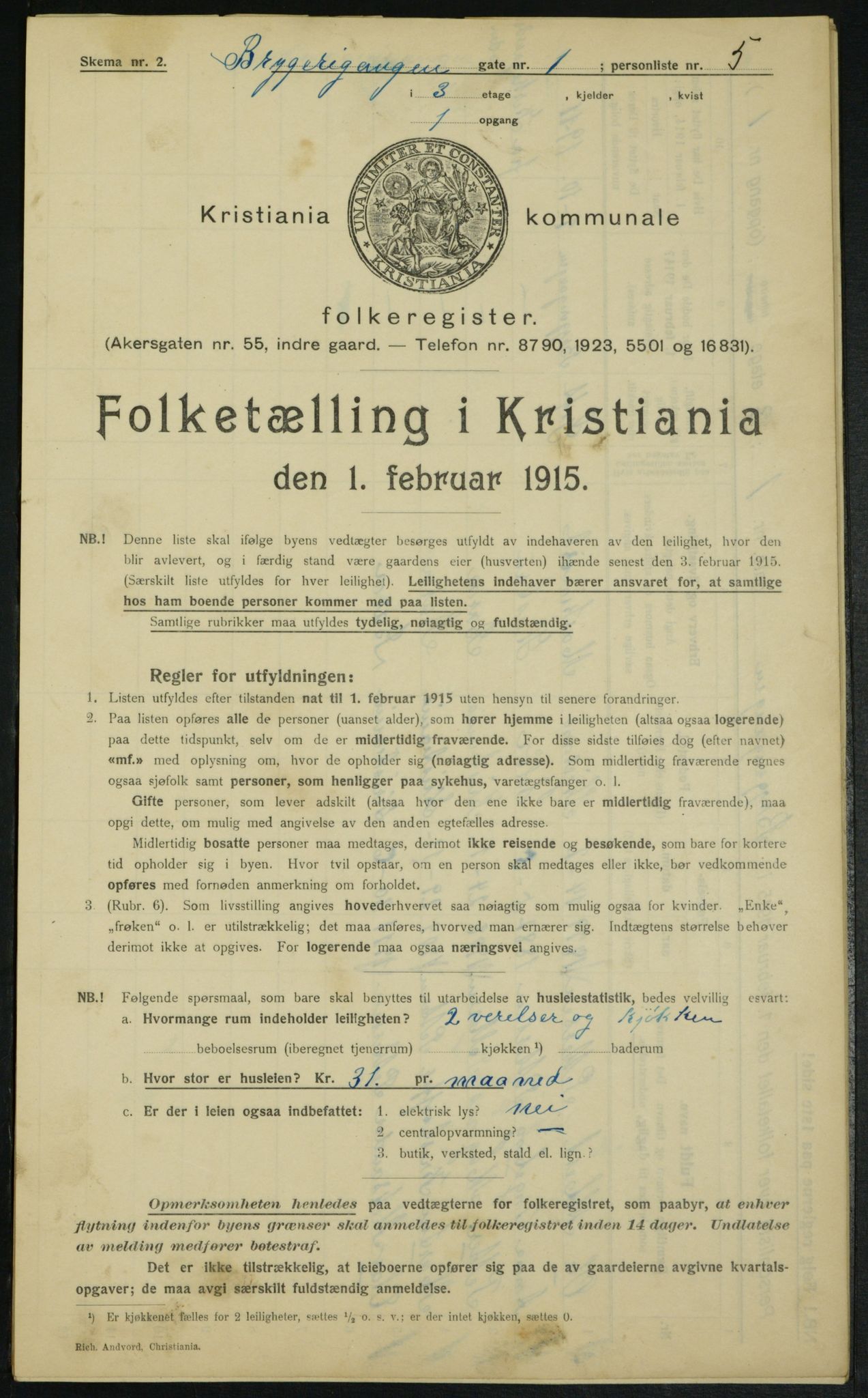 OBA, Kommunal folketelling 1.2.1915 for Kristiania, 1915, s. 9917