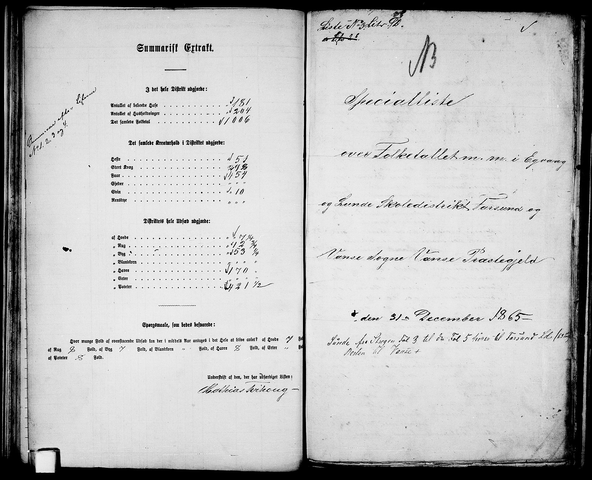 RA, Folketelling 1865 for 1041L Vanse prestegjeld, Vanse sokn og Farsund landsokn, 1865, s. 43