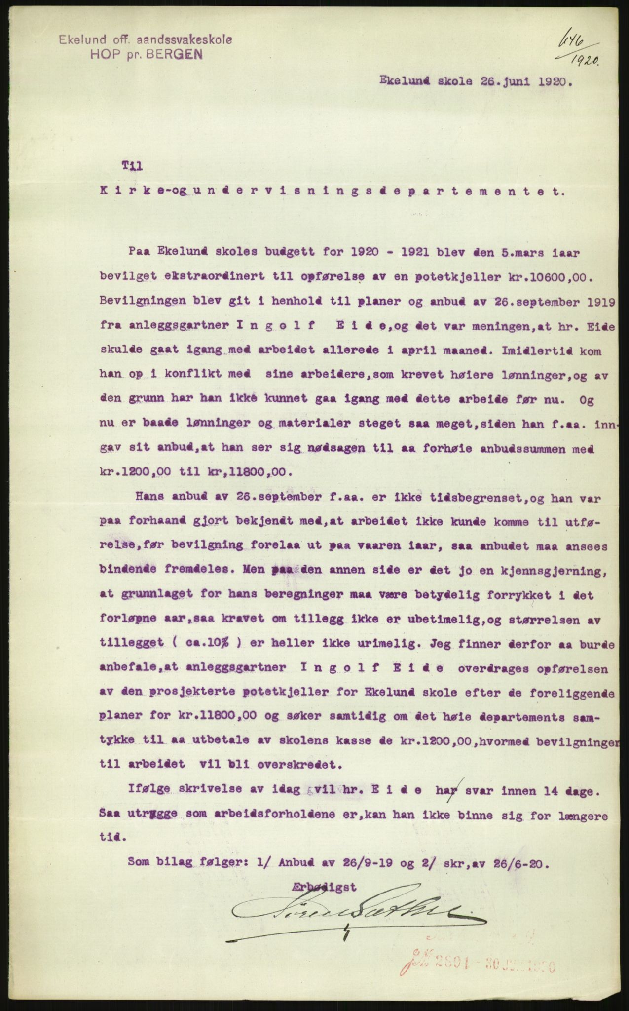 Kirke- og undervisningsdepartementet, 1. skolekontor D, RA/S-1021/F/Fh/Fhr/L0098: Eikelund off. skole for evneveike, 1897-1947, s. 79