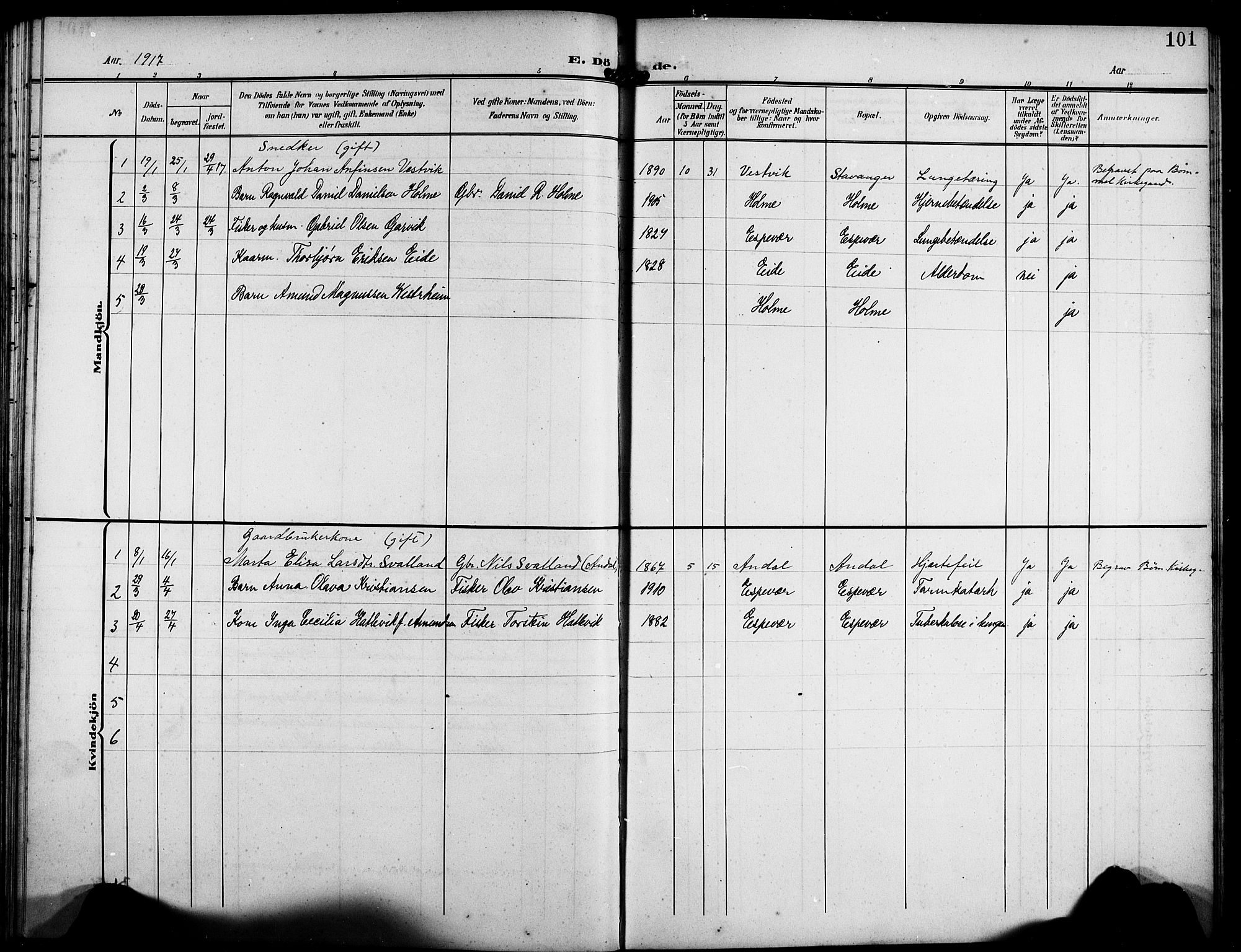 Finnås sokneprestembete, AV/SAB-A-99925/H/Ha/Hab/Habc/L0003: Klokkerbok nr. C 3, 1907-1917, s. 101