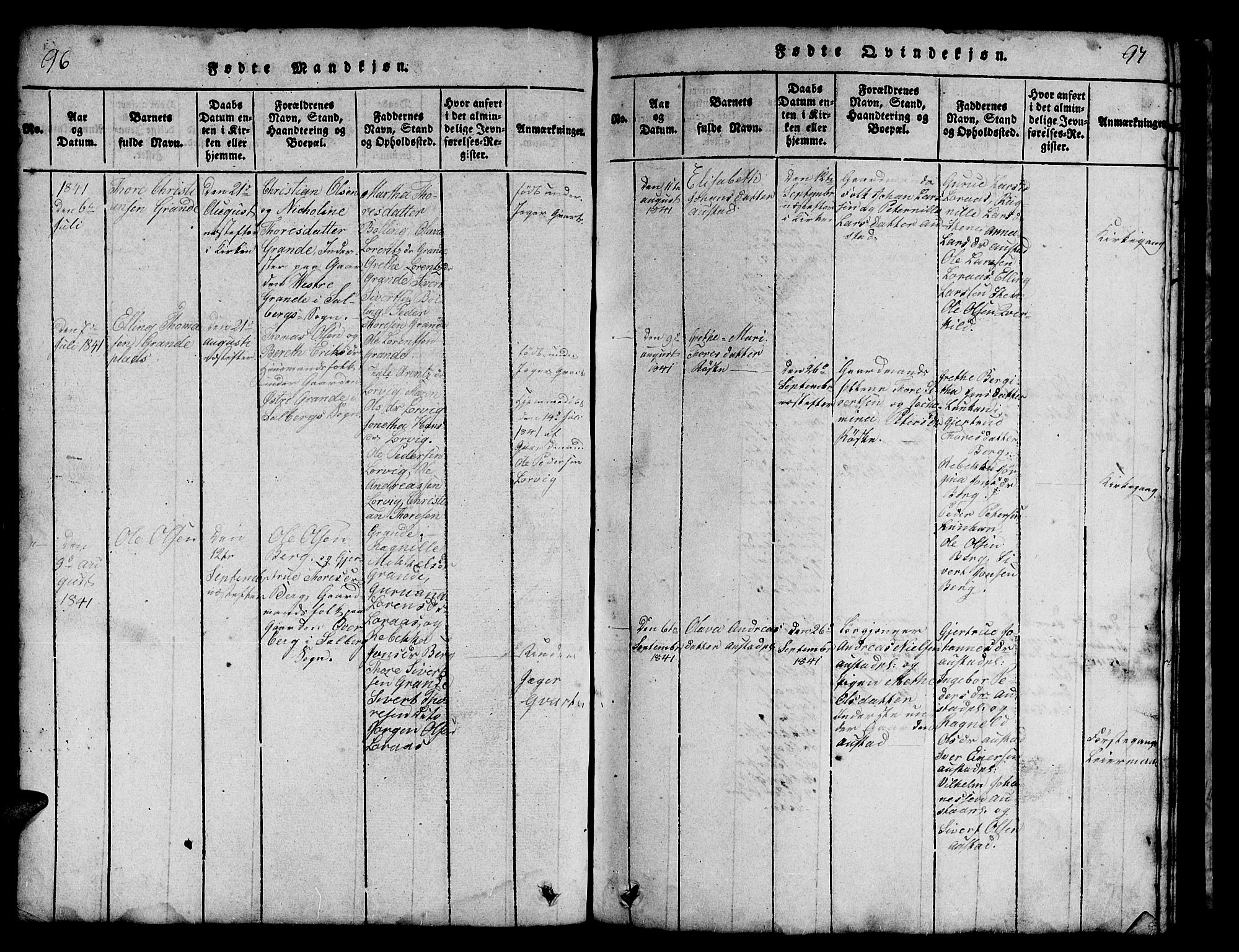 Ministerialprotokoller, klokkerbøker og fødselsregistre - Nord-Trøndelag, SAT/A-1458/731/L0310: Klokkerbok nr. 731C01, 1816-1874, s. 96-97