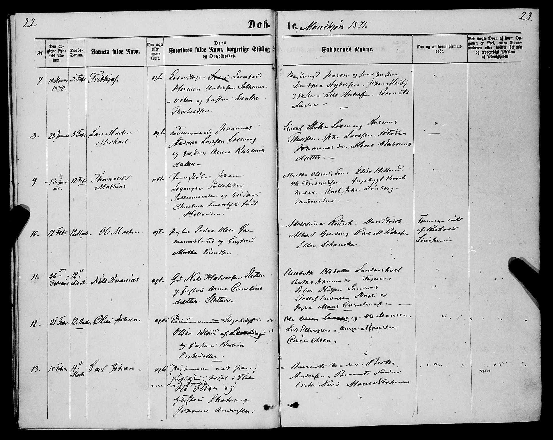 St. Jørgens hospital og Årstad sokneprestembete, AV/SAB-A-99934: Ministerialbok nr. A 6, 1870-1878, s. 22-23