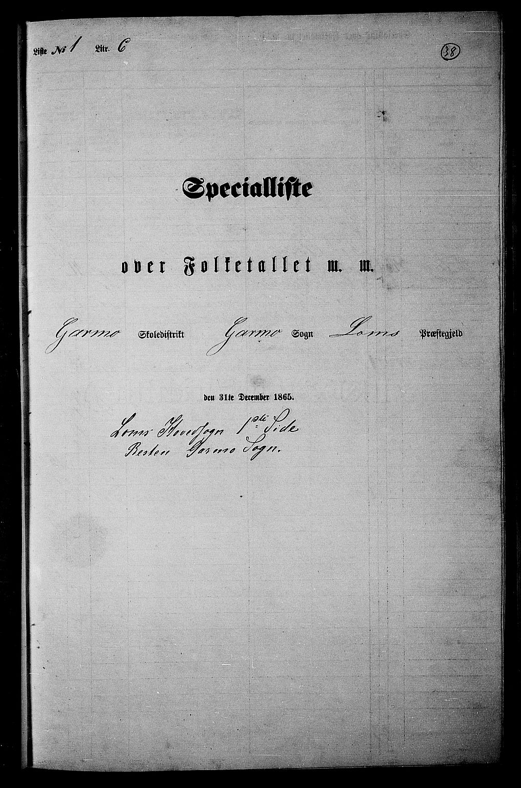 RA, Folketelling 1865 for 0514P Lom prestegjeld, 1865, s. 36