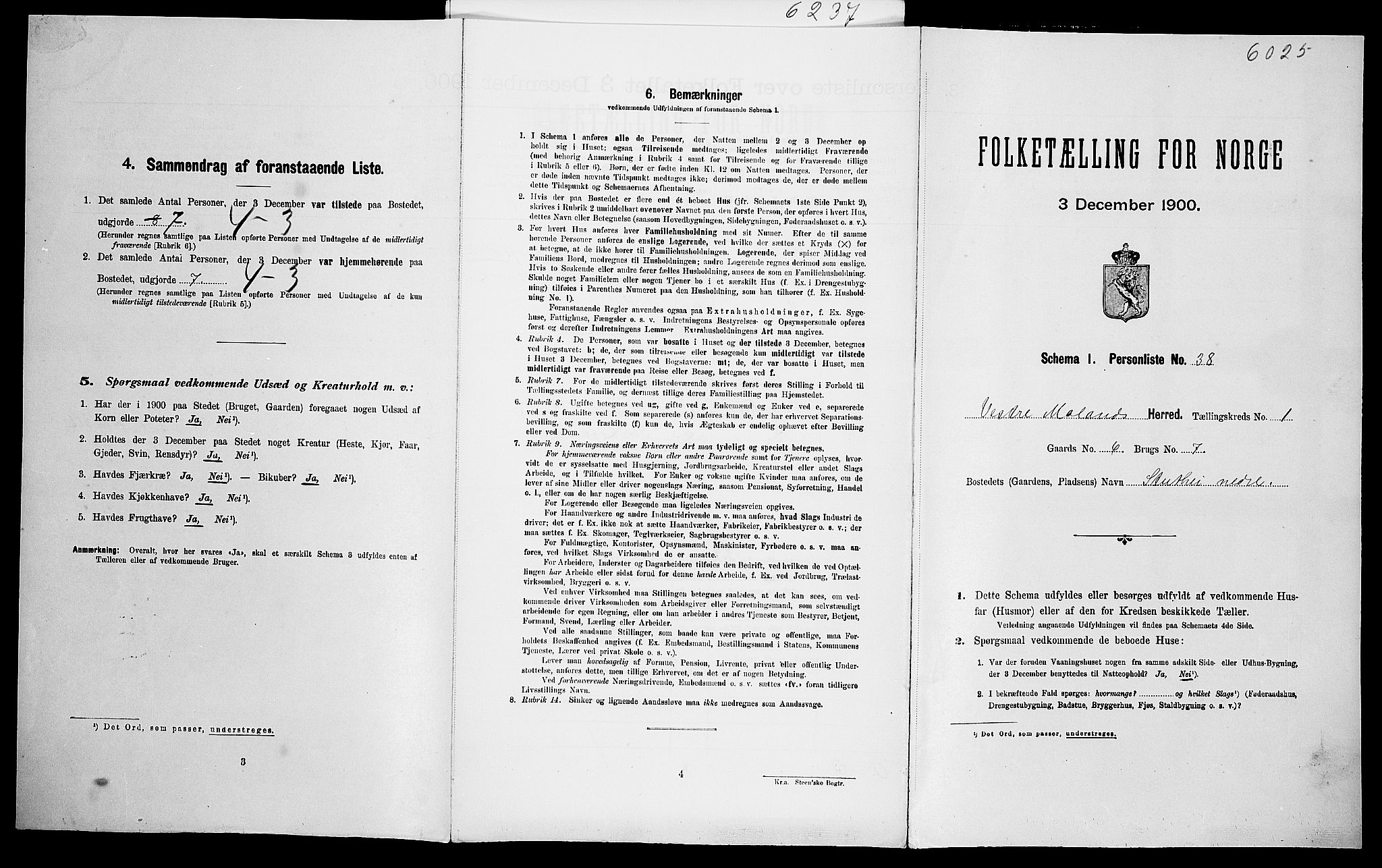 SAK, Folketelling 1900 for 0926 Vestre Moland herred, 1900, s. 154