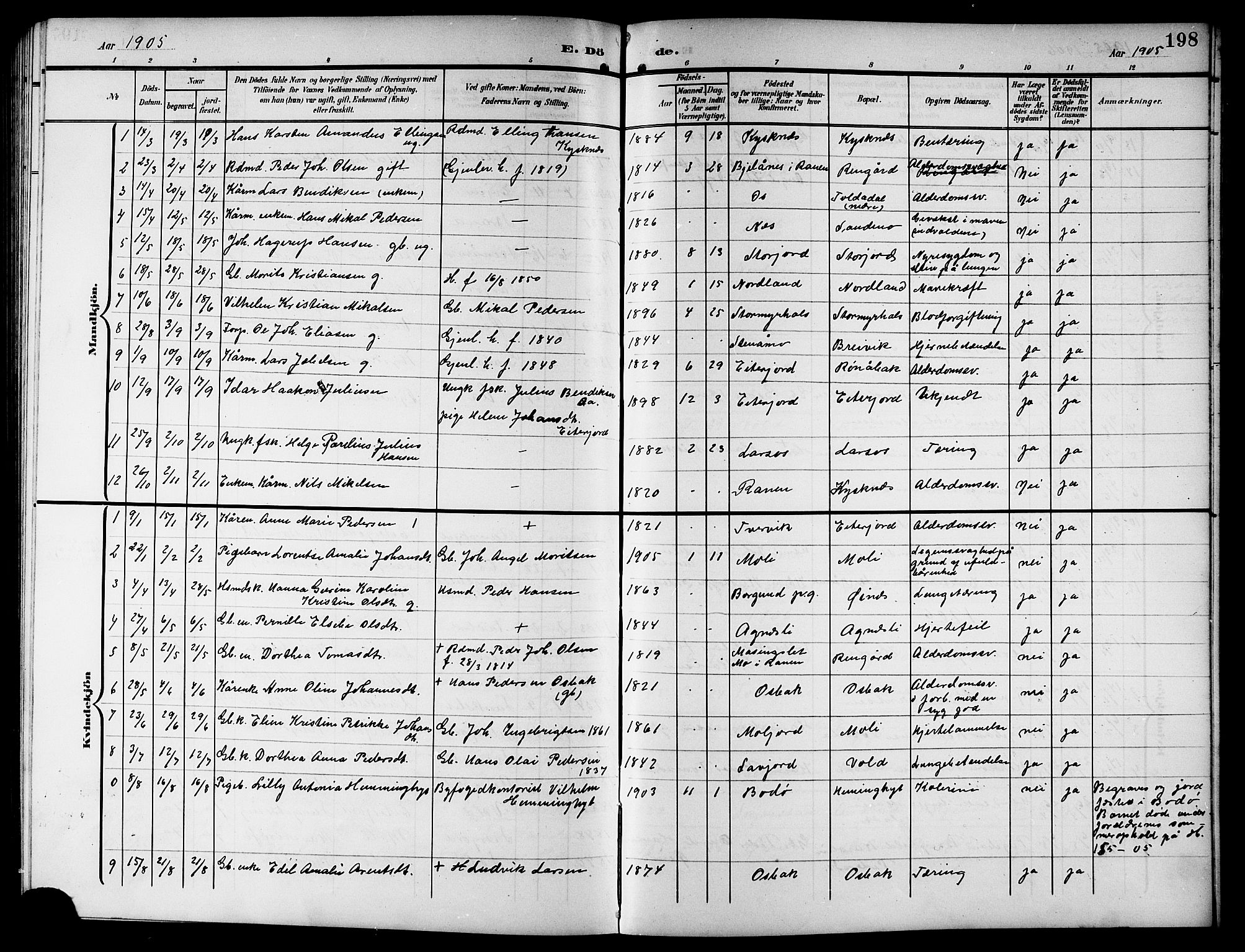 Ministerialprotokoller, klokkerbøker og fødselsregistre - Nordland, AV/SAT-A-1459/846/L0655: Klokkerbok nr. 846C05, 1902-1916, s. 198