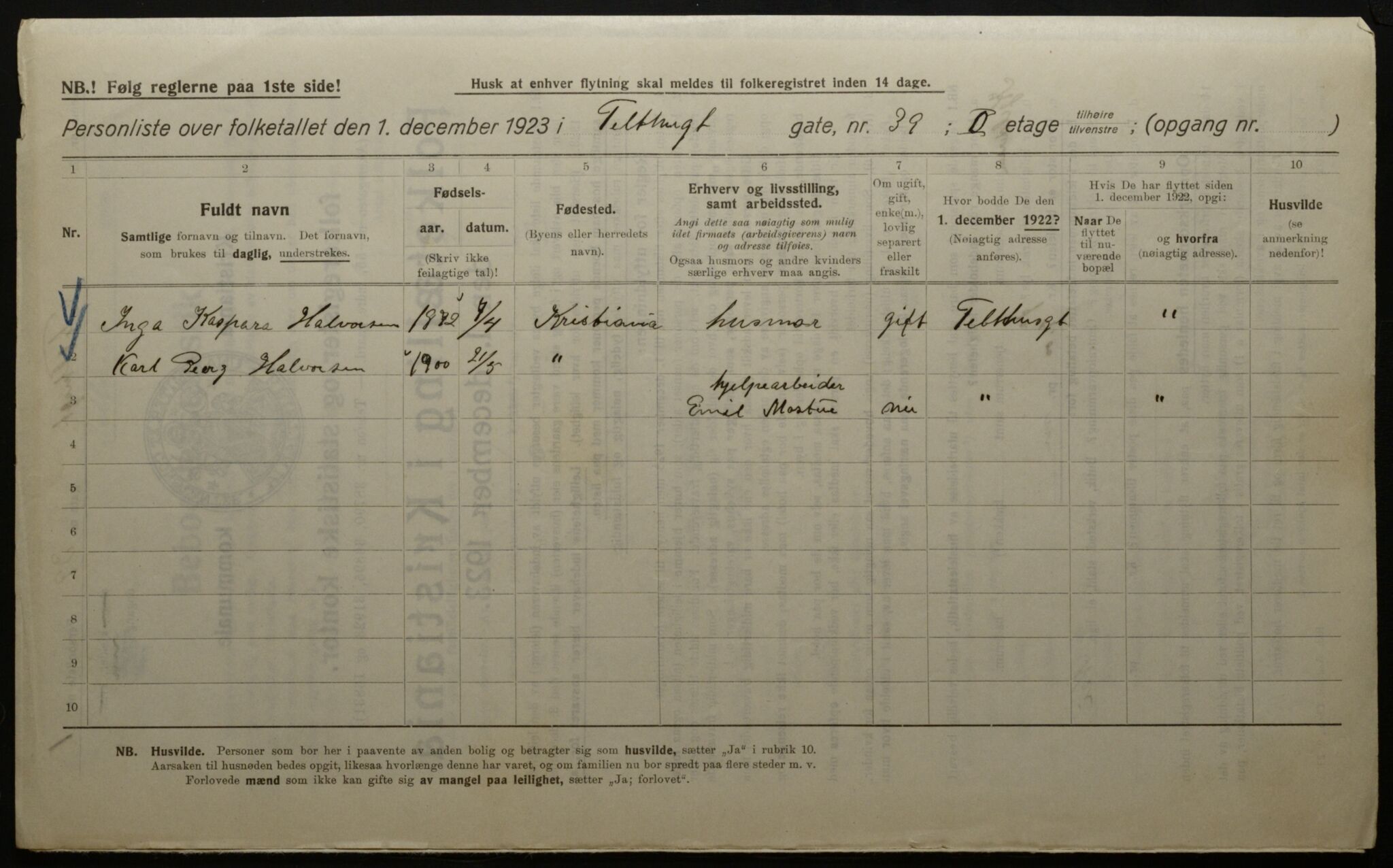 OBA, Kommunal folketelling 1.12.1923 for Kristiania, 1923, s. 118945